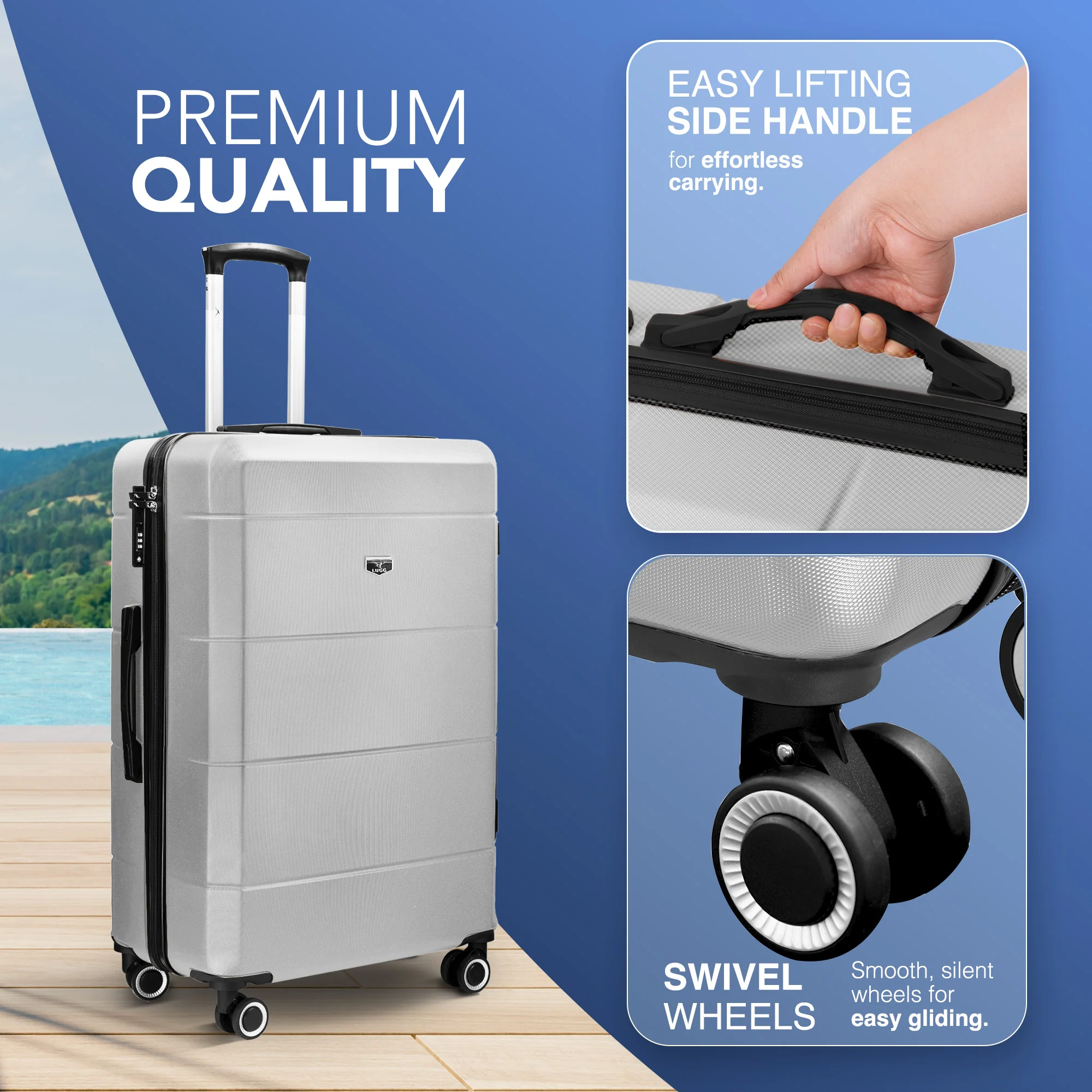 LUGG Jetset 24” Lightweight Travel Carry On Suitcase, ABS, Water Resistant & TSA Lock, Easyjet Overhead- Silver - Image 3