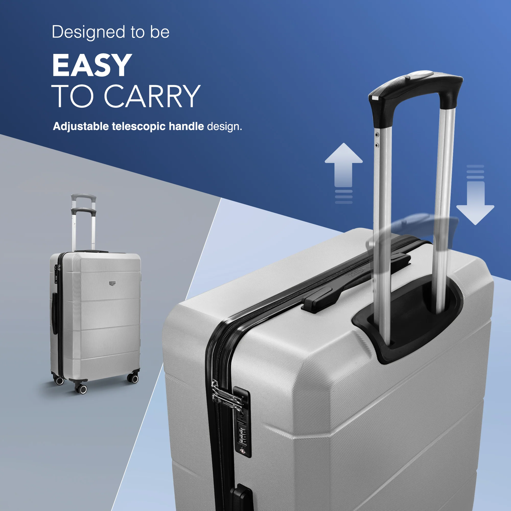 LUGG Jetset 24” Lightweight Travel Carry On Suitcase, ABS, Water Resistant & TSA Lock, Easyjet Overhead- Silver - Image 6