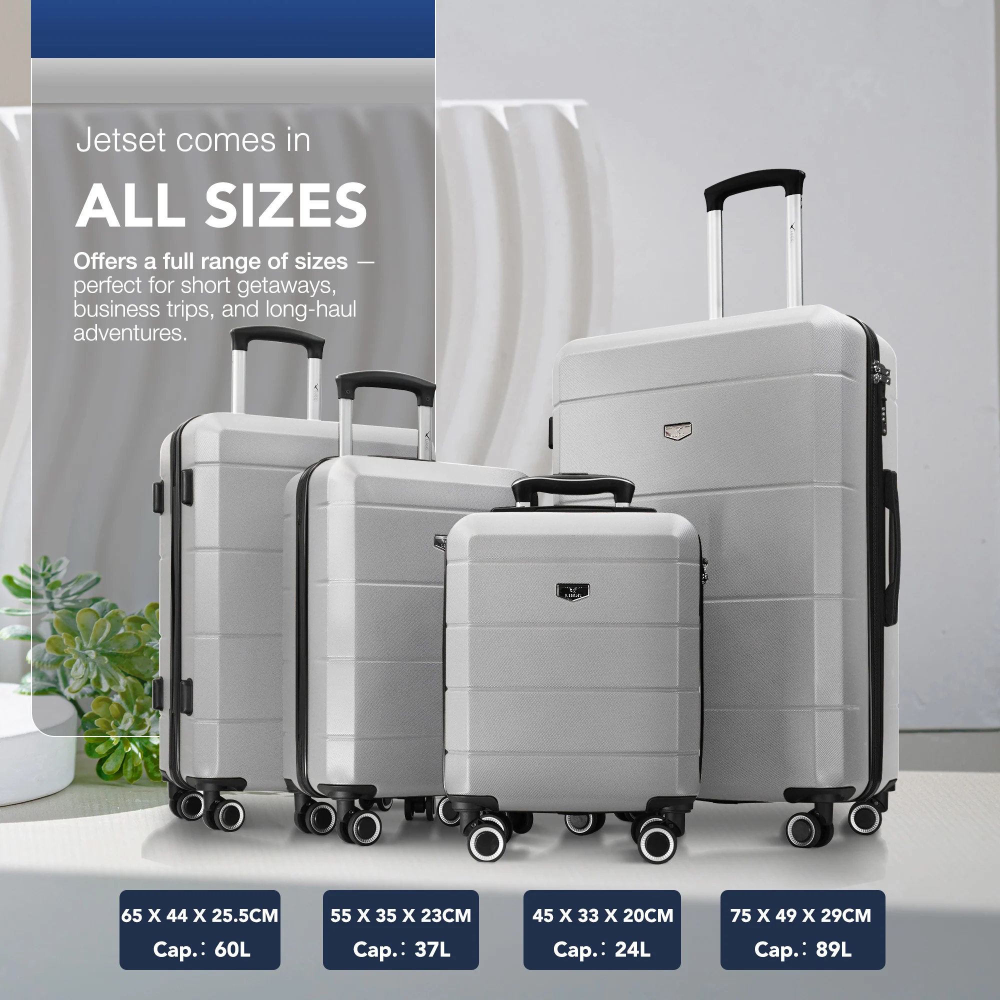LUGG Jetset 24” Lightweight Travel Carry On Suitcase, ABS, Water Resistant & TSA Lock, Easyjet Overhead- Silver - Image 8