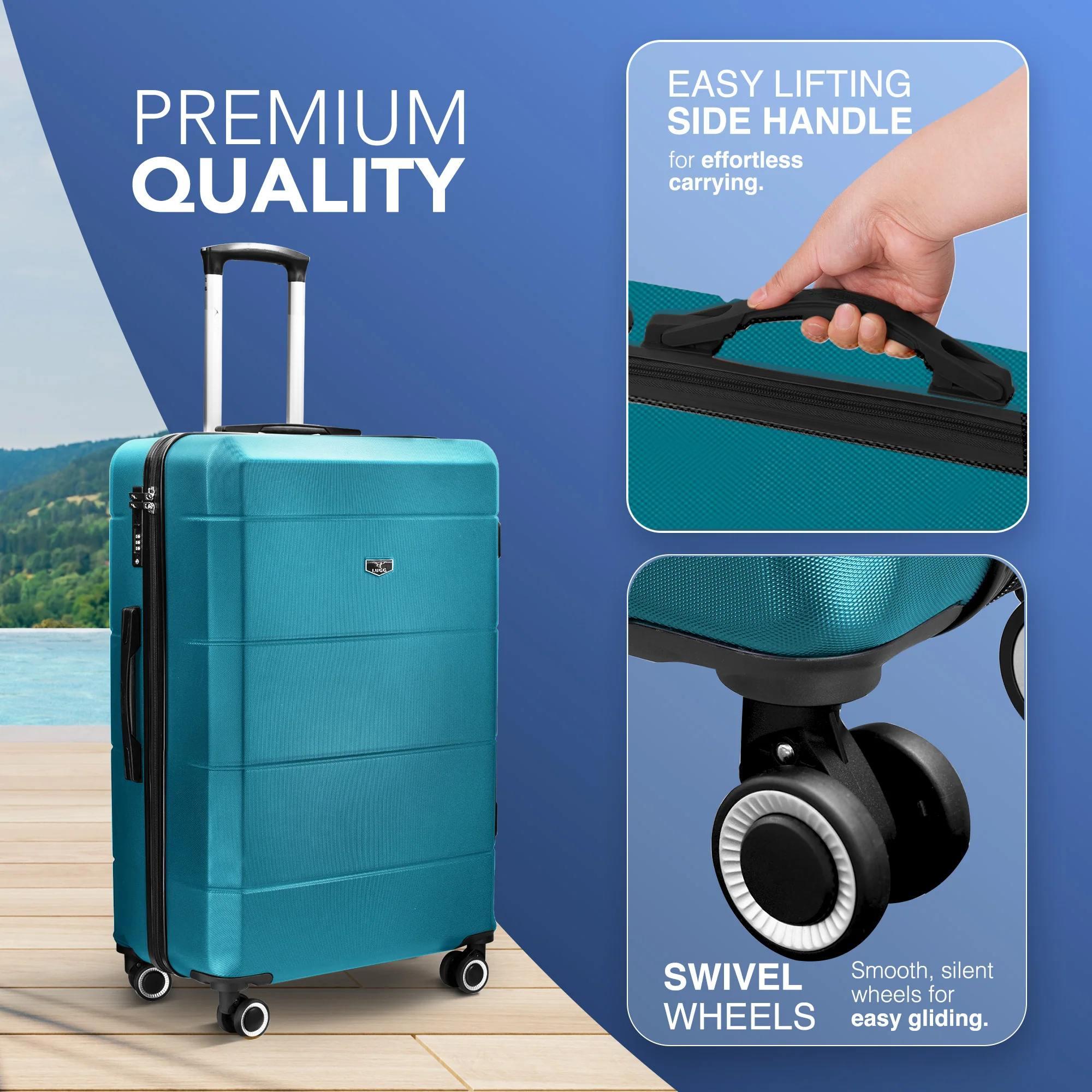 LUGG Jetset 24â Lightweight Travel Carry On Suitcase, ABS, Water Resistant & TSA Lock, Easyjet Overhead- Teal - Image 3