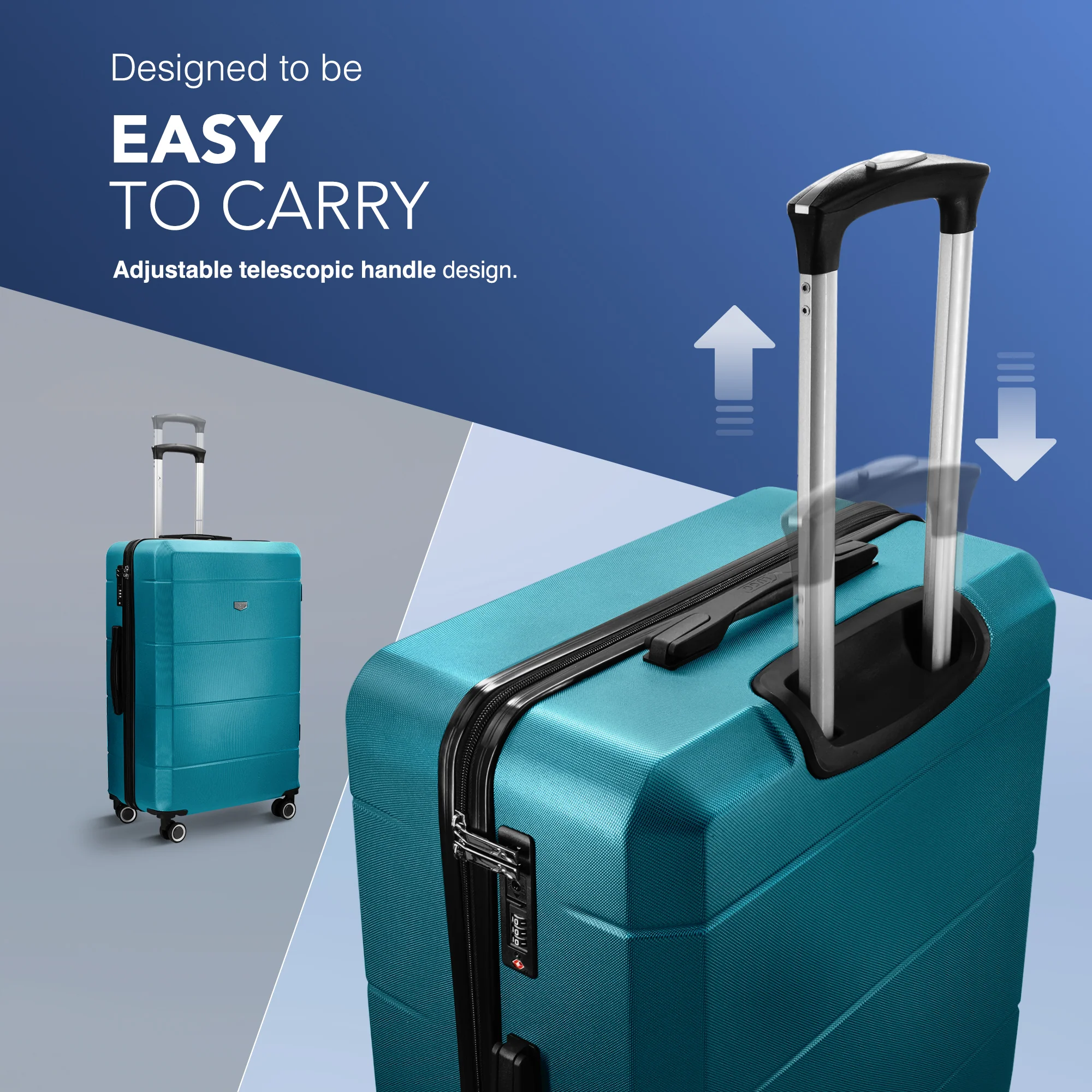LUGG Jetset 24â Lightweight Travel Carry On Suitcase, ABS, Water Resistant & TSA Lock, Easyjet Overhead- Teal - Image 6