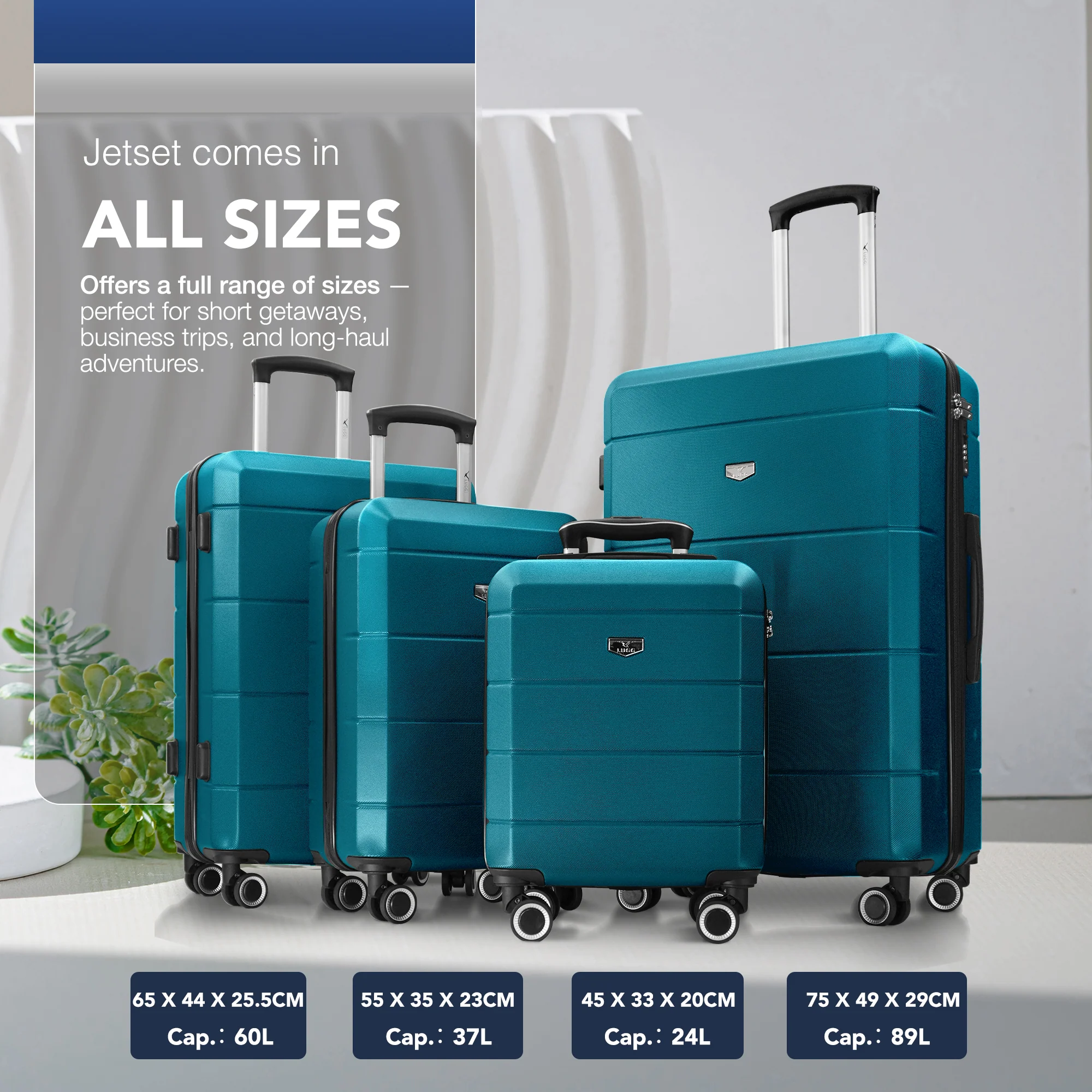 LUGG Jetset 24â Lightweight Travel Carry On Suitcase, ABS, Water Resistant & TSA Lock, Easyjet Overhead- Teal - Image 8