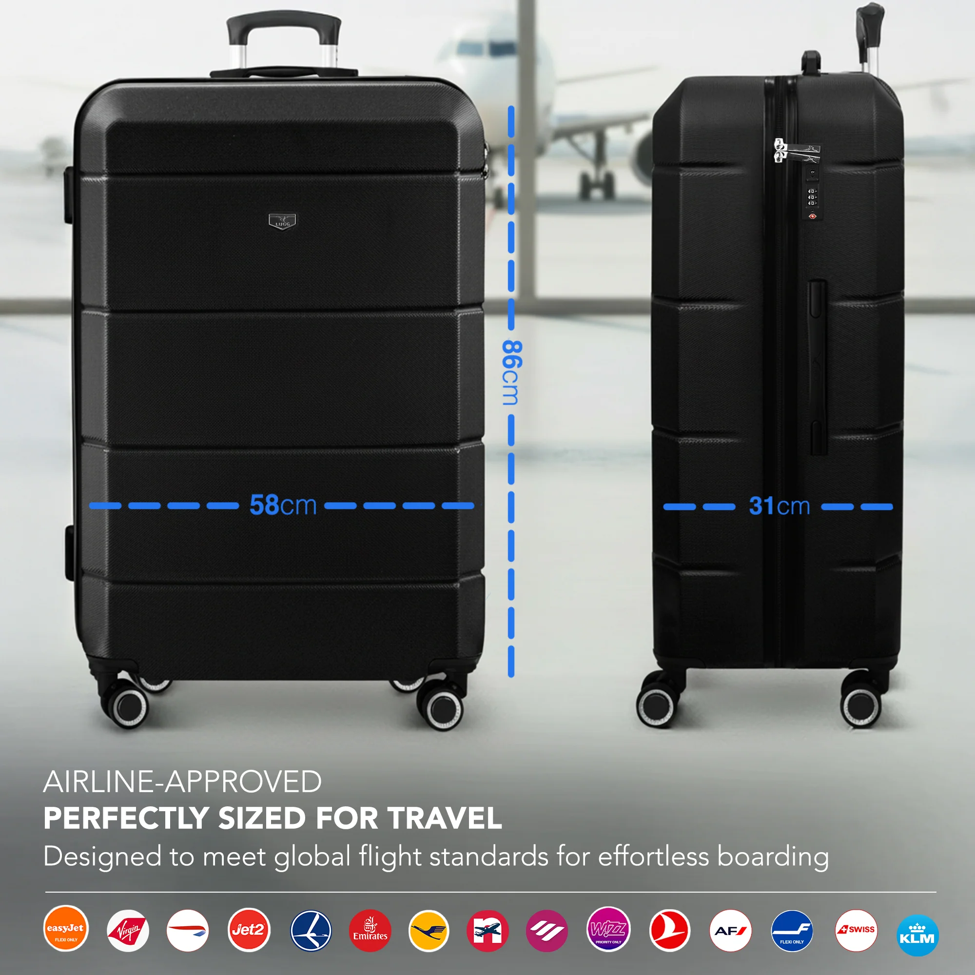 Jetset 32" Large Suitcase – Lightweight Hard Shell Luggage with TSA Lock – Water-Resistant ABS Spinner Suitcase – 4 Wheels – 86x58x31cm Travel Bag - Black - Image 2