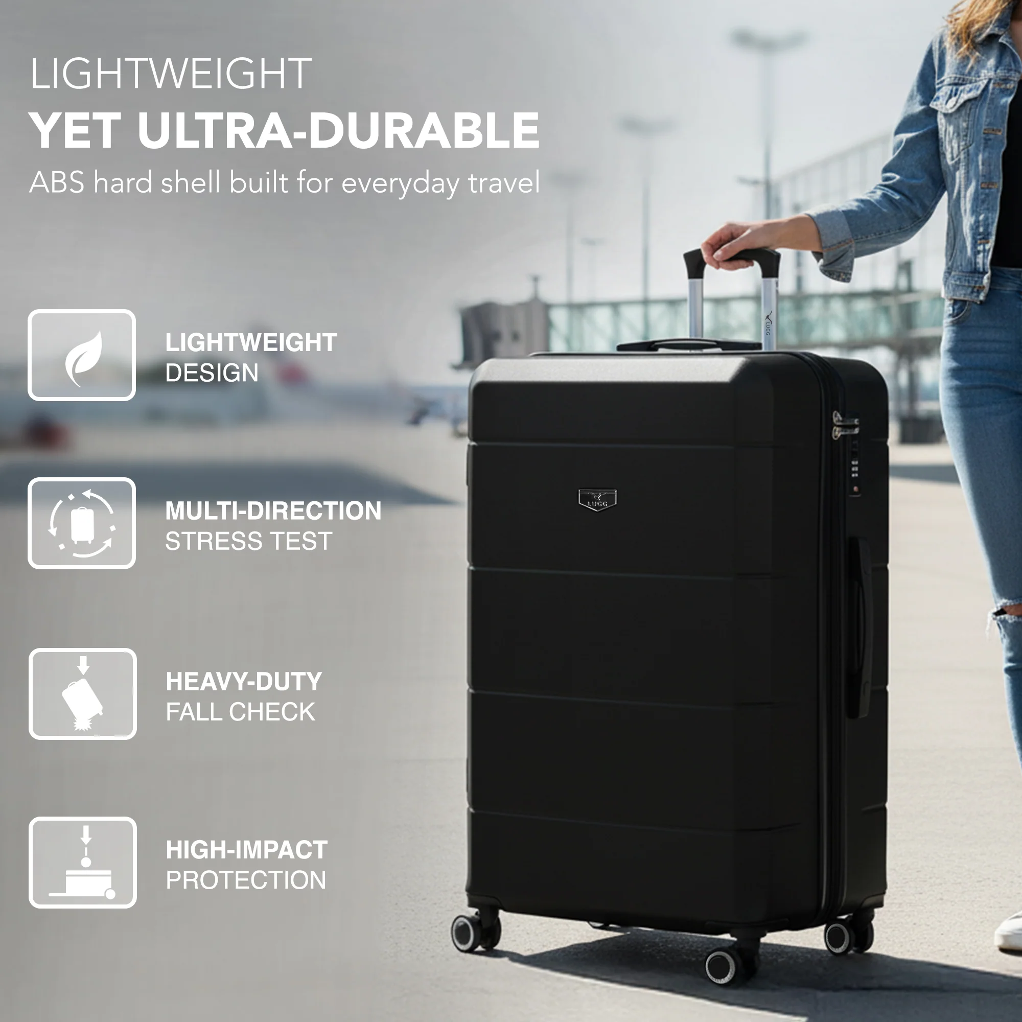 Jetset 32" Large Suitcase – Lightweight Hard Shell Luggage with TSA Lock – Water-Resistant ABS Spinner Suitcase – 4 Wheels – 86x58x31cm Travel Bag - Black - Image 3