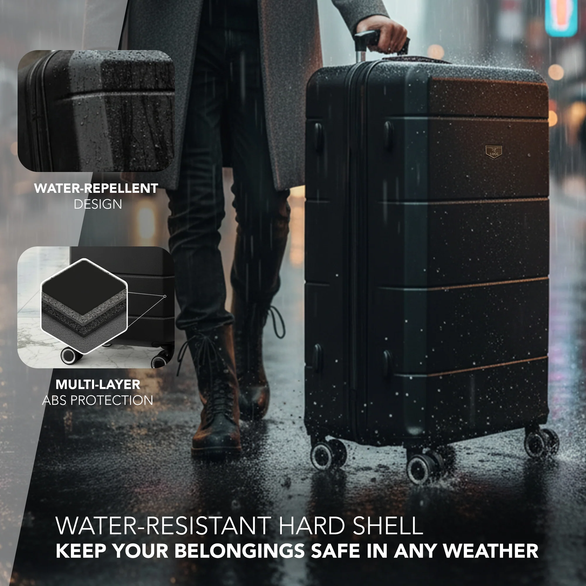 Jetset 32" Large Suitcase – Lightweight Hard Shell Luggage with TSA Lock – Water-Resistant ABS Spinner Suitcase – 4 Wheels – 86x58x31cm Travel Bag - Black - Image 4