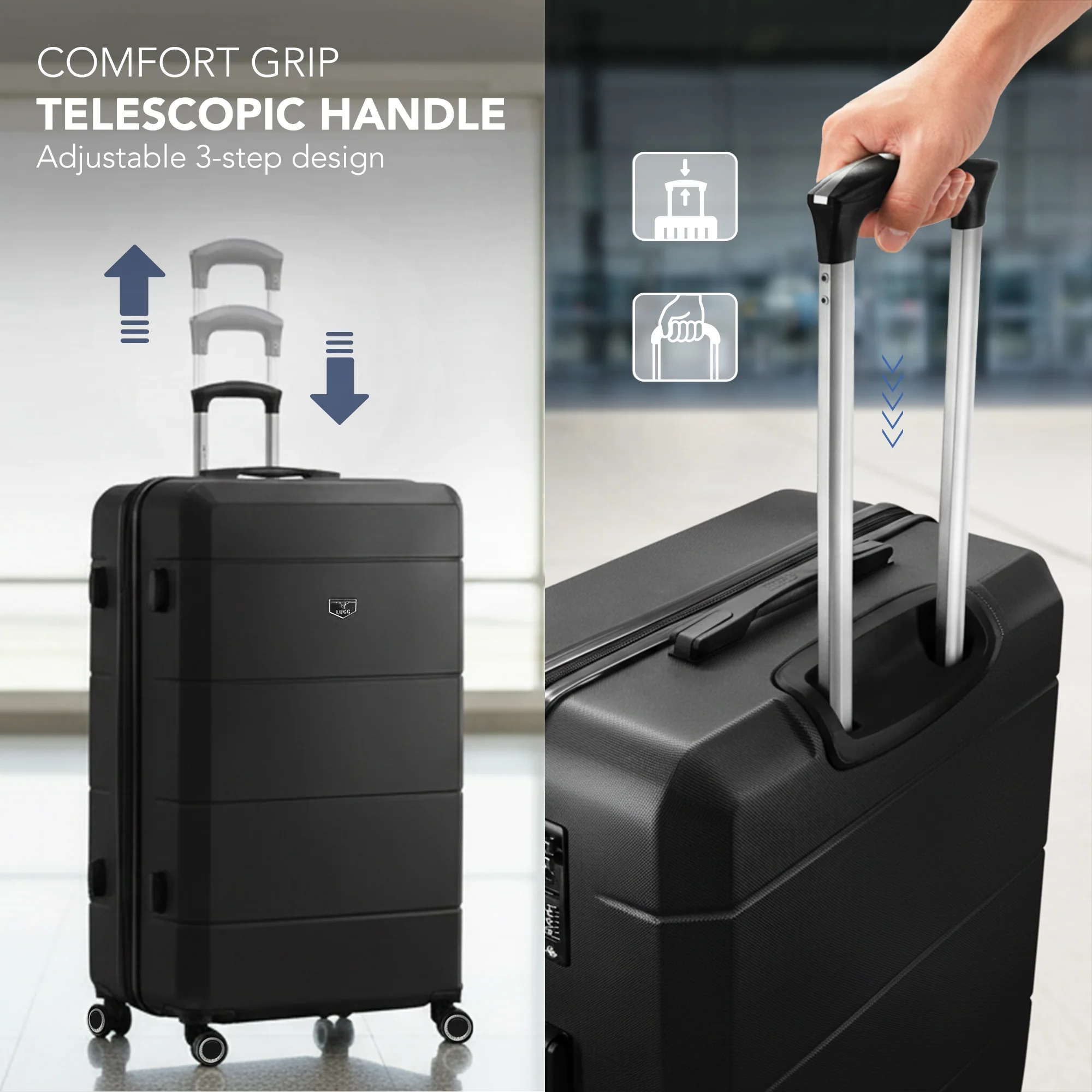 Jetset 32" Large Suitcase – Lightweight Hard Shell Luggage with TSA Lock – Water-Resistant ABS Spinner Suitcase – 4 Wheels – 86x58x31cm Travel Bag - Black - Image 7
