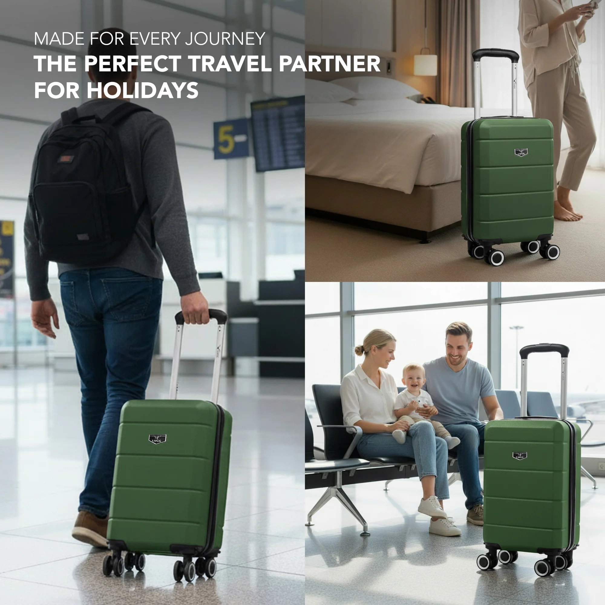 LUGG - Jetset 40cm Suitcase - 40x30x20cm- Ryanair Compatible  - Underseat Size - Hard Shell ABS - Spinner & Removable Wheels - Lightweight Travel Luggage- Army Green - Image 9