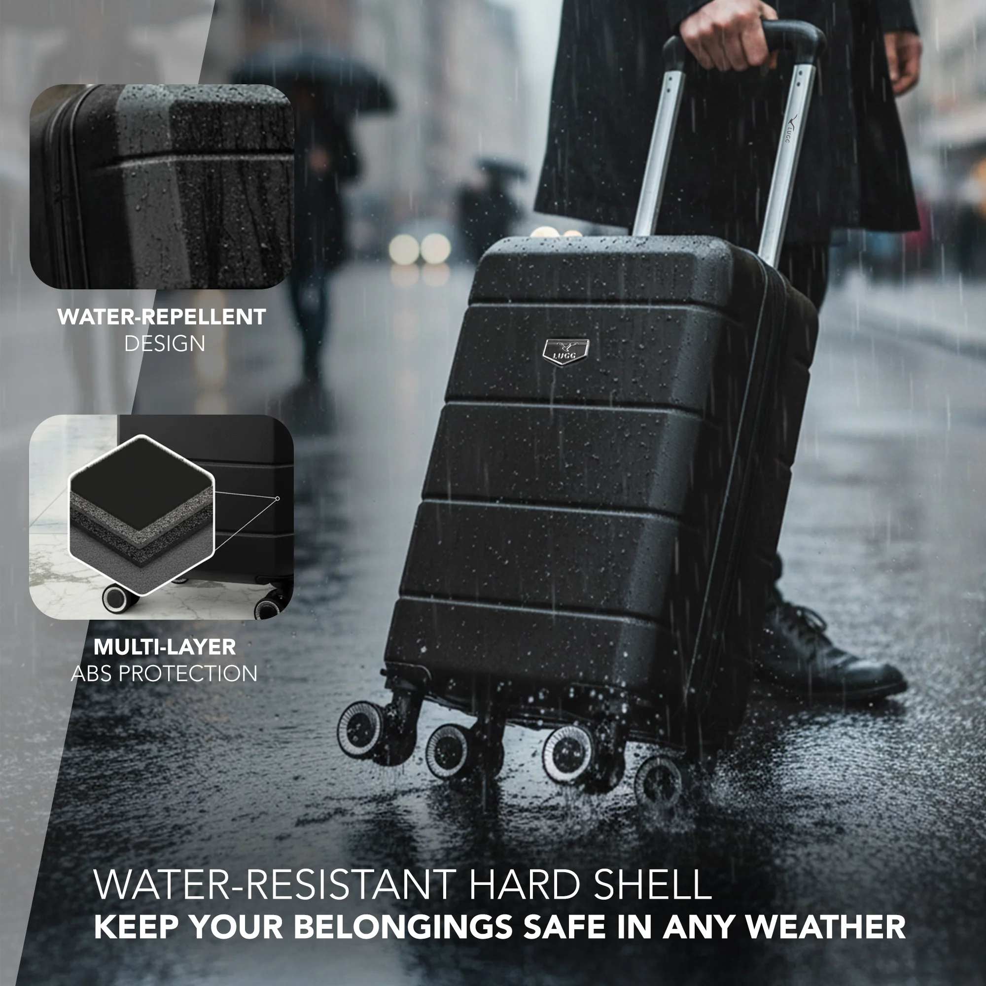 LUGG - Jetset 40cm Suitcase - 40x30x20cm- Ryanair Compatible - Underseat Size - Hard Shell ABS - Spinner & Removable Wheels - Lightweight Travel Luggage- Black - Image 4