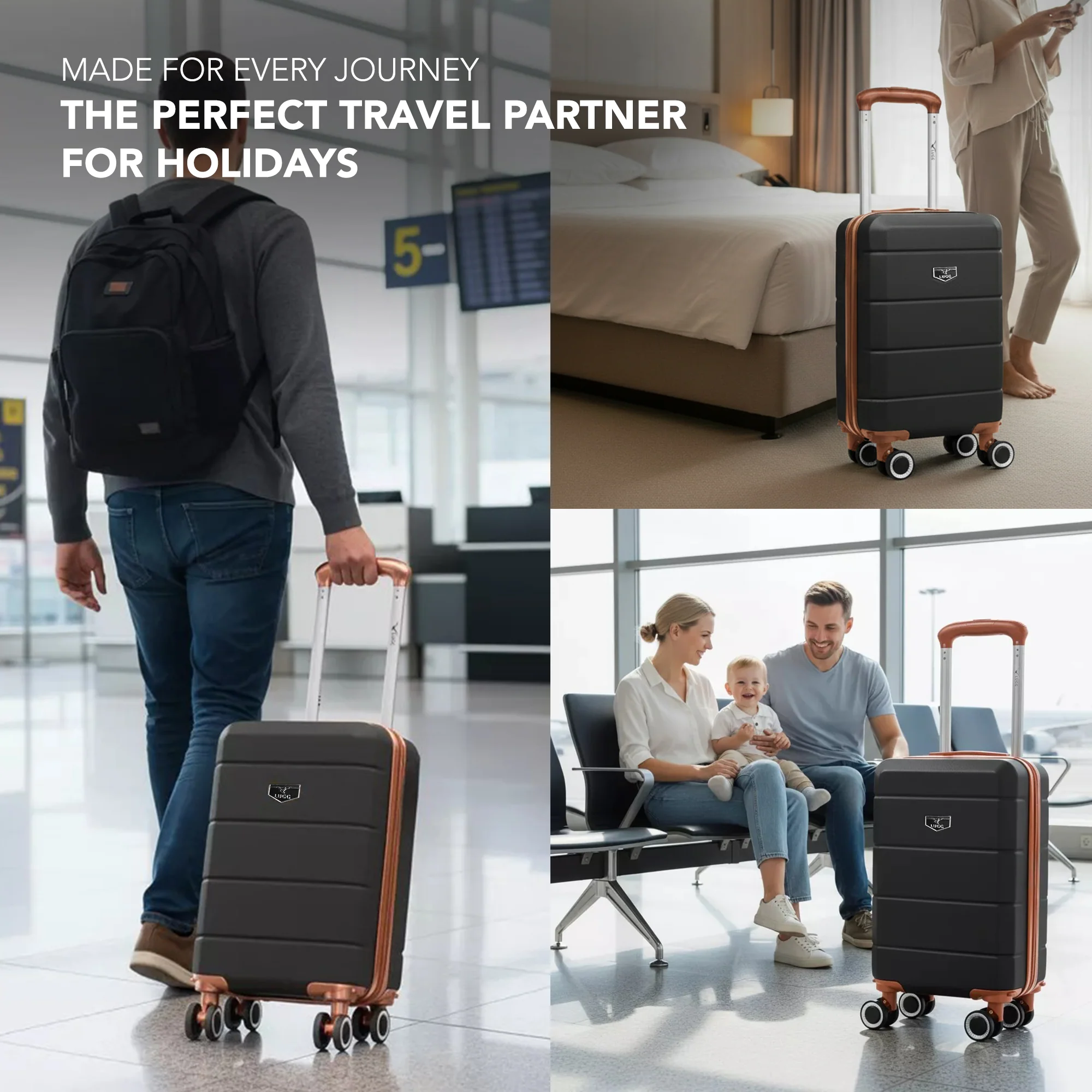 LUGG - Jetset 40cm Suitcase - 40x30x20cm- Ryanair Compatible - Underseat Size - Hard Shell ABS - Spinner & Removable Wheels - Lightweight Travel Luggage- Black/Brown - Image 9