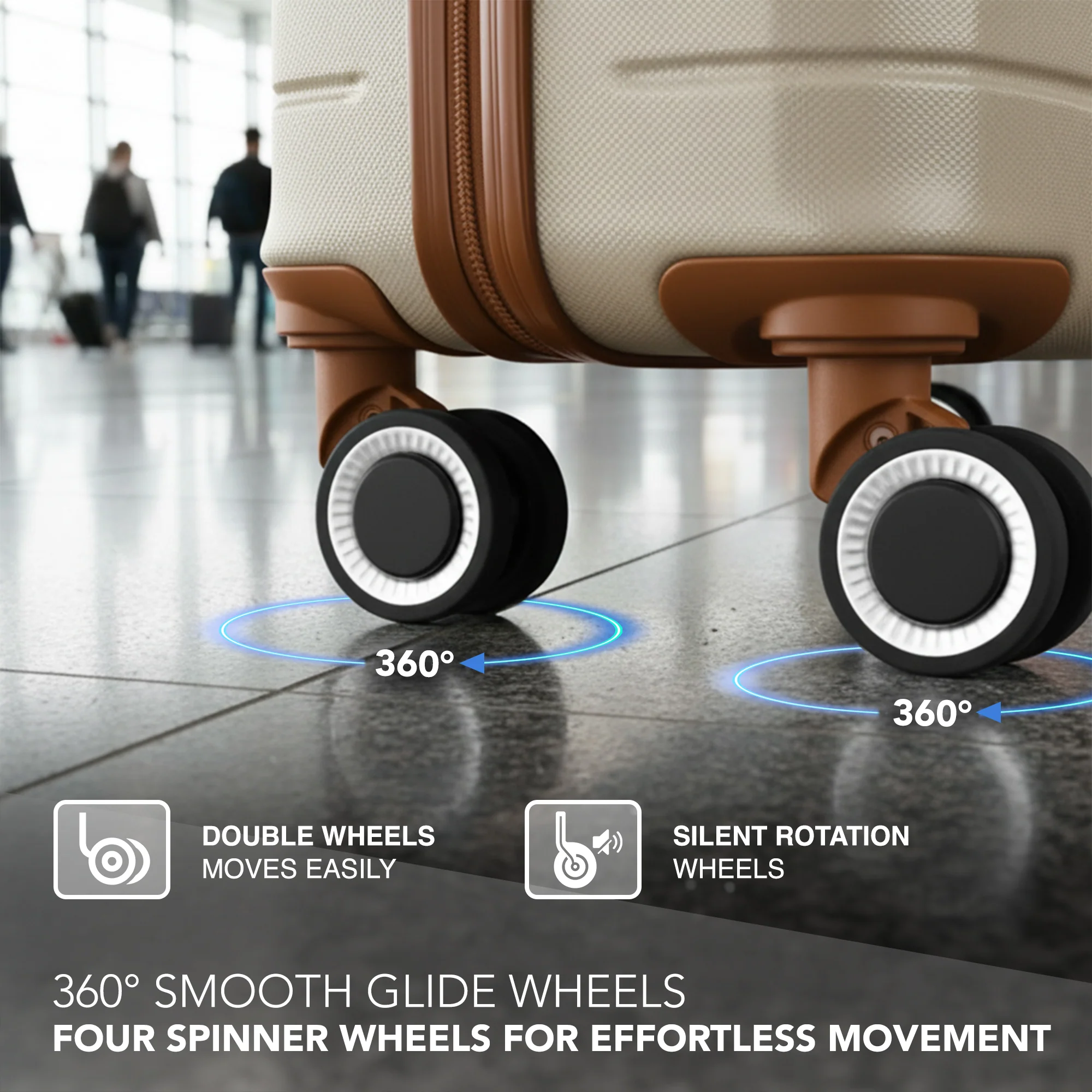 LUGG - Jetset 40cm Suitcase - 40x30x20cm- Ryanair Compatible  - Underseat Size - Hard Shell ABS - Spinner & Removable Wheels - Lightweight Travel Luggage- Cream/Brown - Image 6