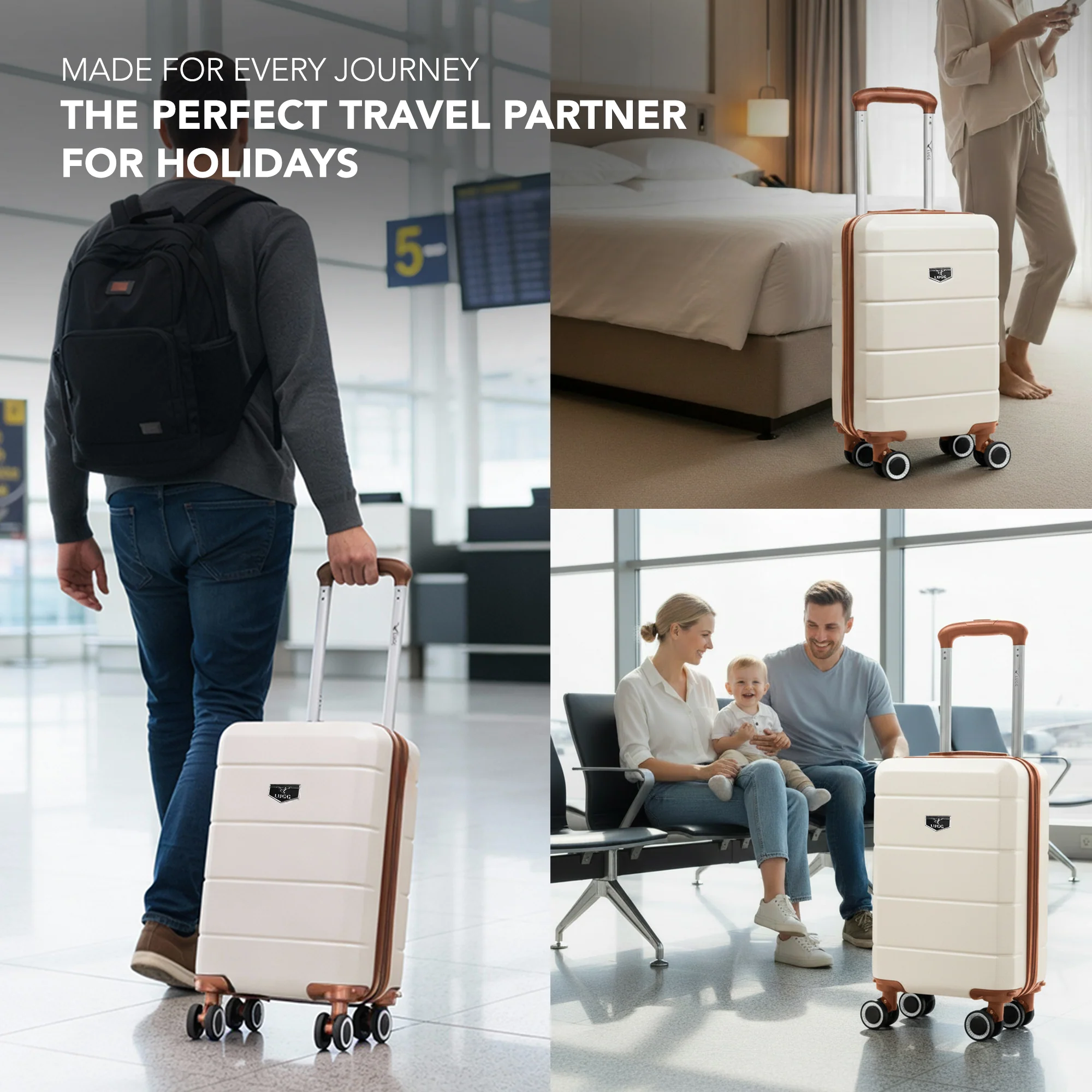 LUGG - Jetset 40cm Suitcase - 40x30x20cm- Ryanair Compatible  - Underseat Size - Hard Shell ABS - Spinner & Removable Wheels - Lightweight Travel Luggage- Cream/Brown - Image 9