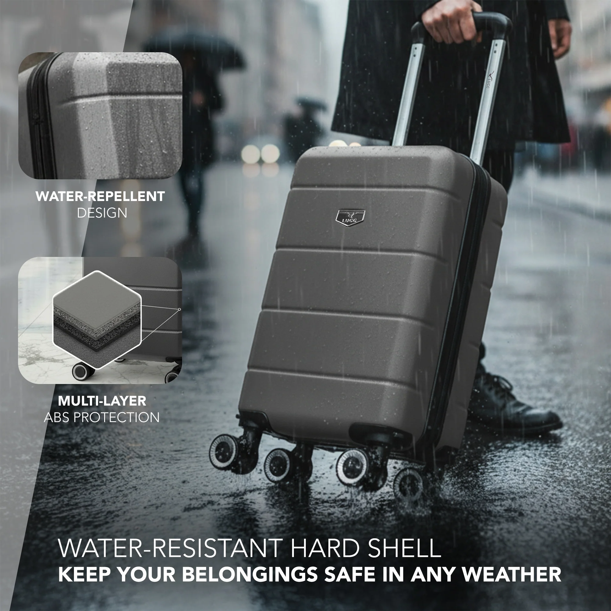 LUGG - Jetset 40cm Suitcase - 40x30x20cm- Ryanair Compatible - Underseat Size - Hard Shell ABS - Spinner & Removable Wheels - Lightweight Travel Luggage- Gunmetal - Image 4