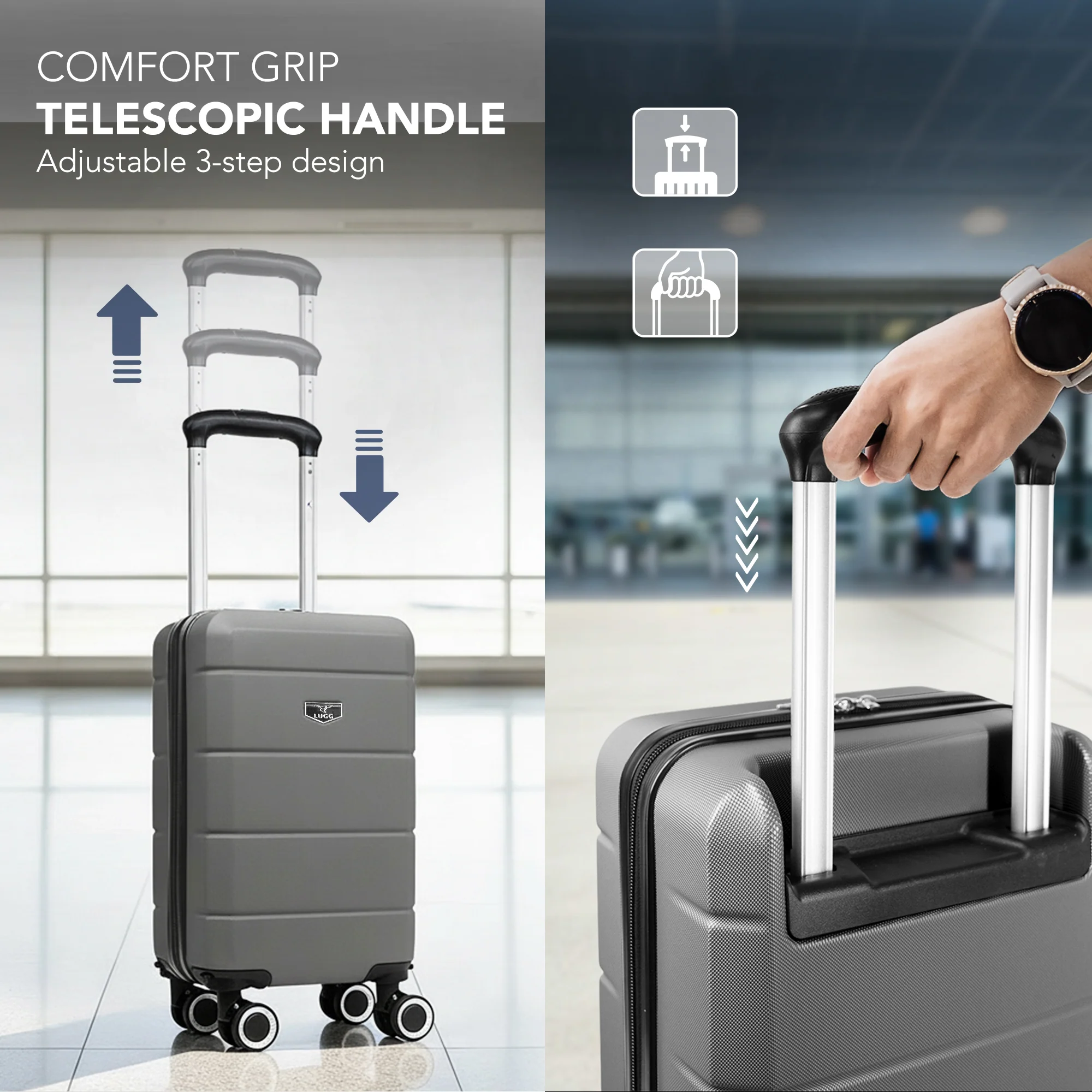 LUGG - Jetset 40cm Suitcase - 40x30x20cm- Ryanair Compatible - Underseat Size - Hard Shell ABS - Spinner & Removable Wheels - Lightweight Travel Luggage- Gunmetal - Image 7