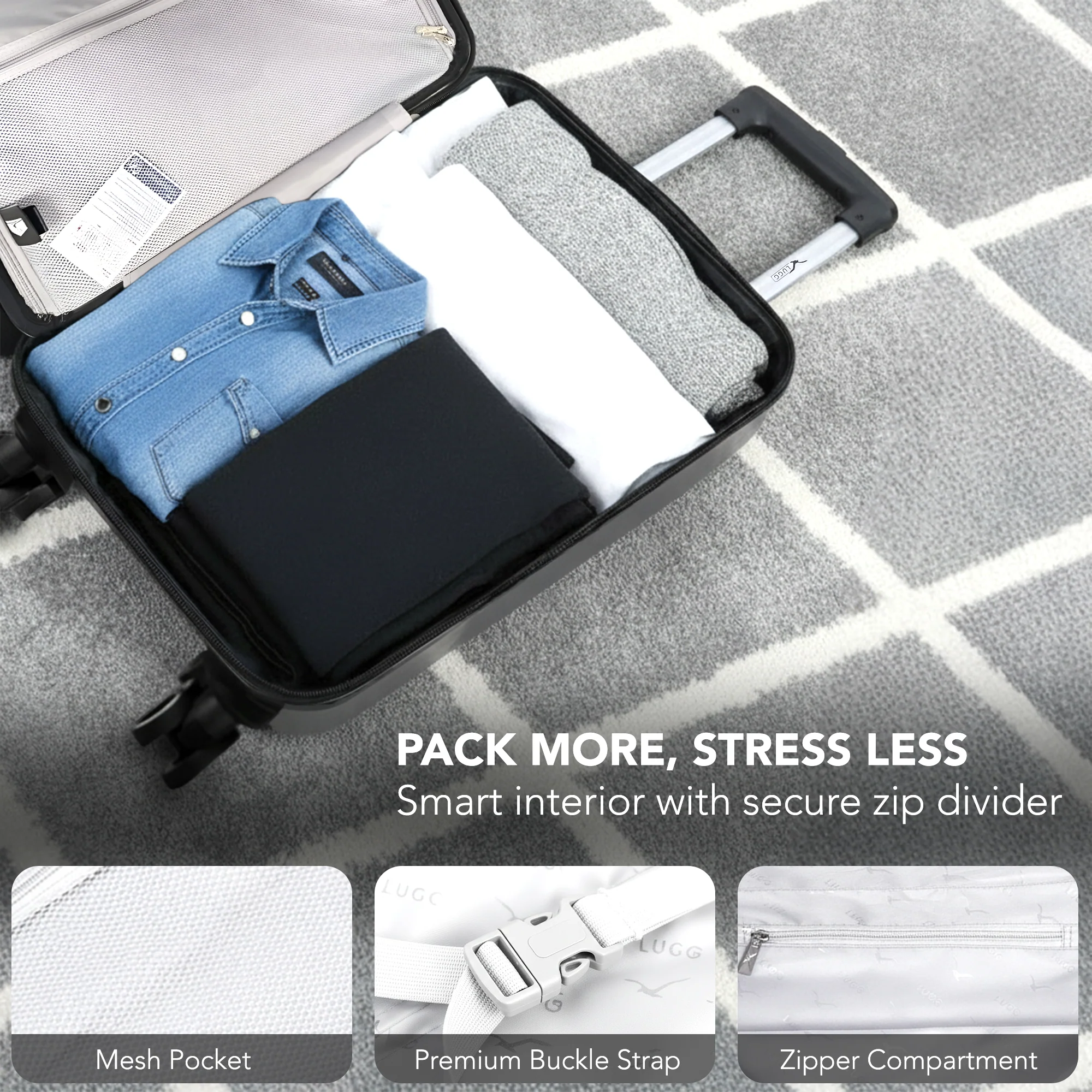 LUGG - Jetset 40cm Suitcase - 40x30x20cm- Ryanair Compatible - Underseat Size - Hard Shell ABS - Spinner & Removable Wheels - Lightweight Travel Luggage- Gunmetal - Image 8