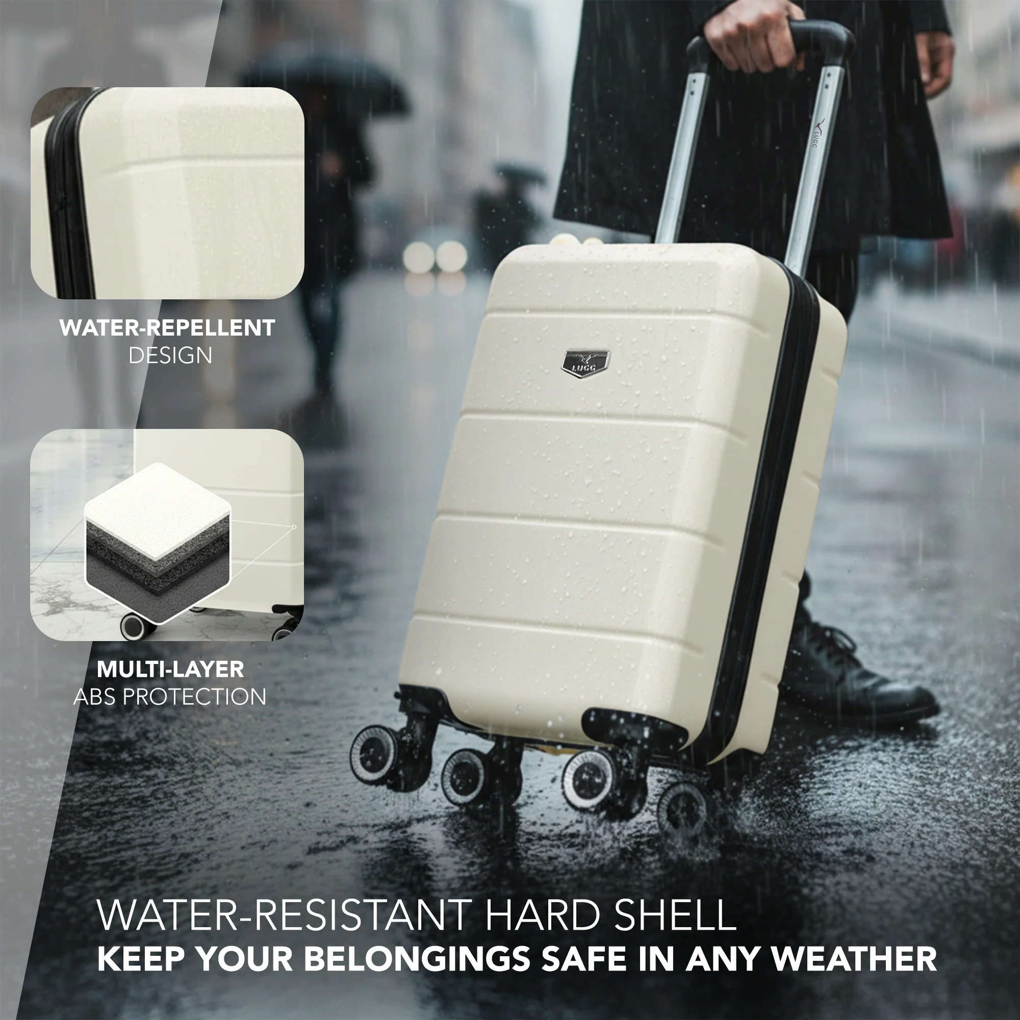 LUGG - Jetset 40cm Suitcase - 40x30x20cm- Ryanair Compatible - Underseat Size - Hard Shell ABS - Spinner & Removable Wheels - Lightweight Travel Luggage- Ivory - Image 4