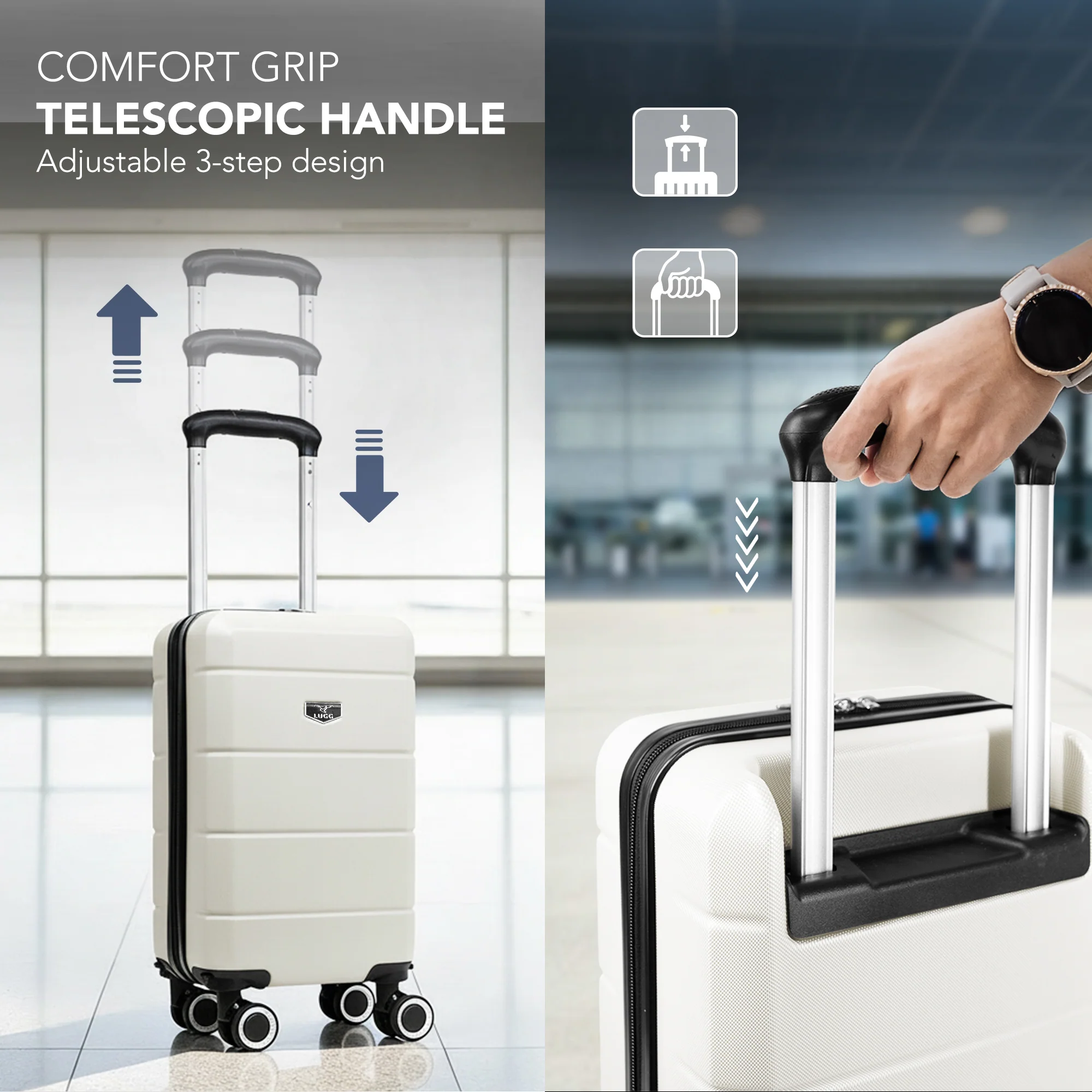 LUGG - Jetset 40cm Suitcase - 40x30x20cm- Ryanair Compatible - Underseat Size - Hard Shell ABS - Spinner & Removable Wheels - Lightweight Travel Luggage- Ivory - Image 7