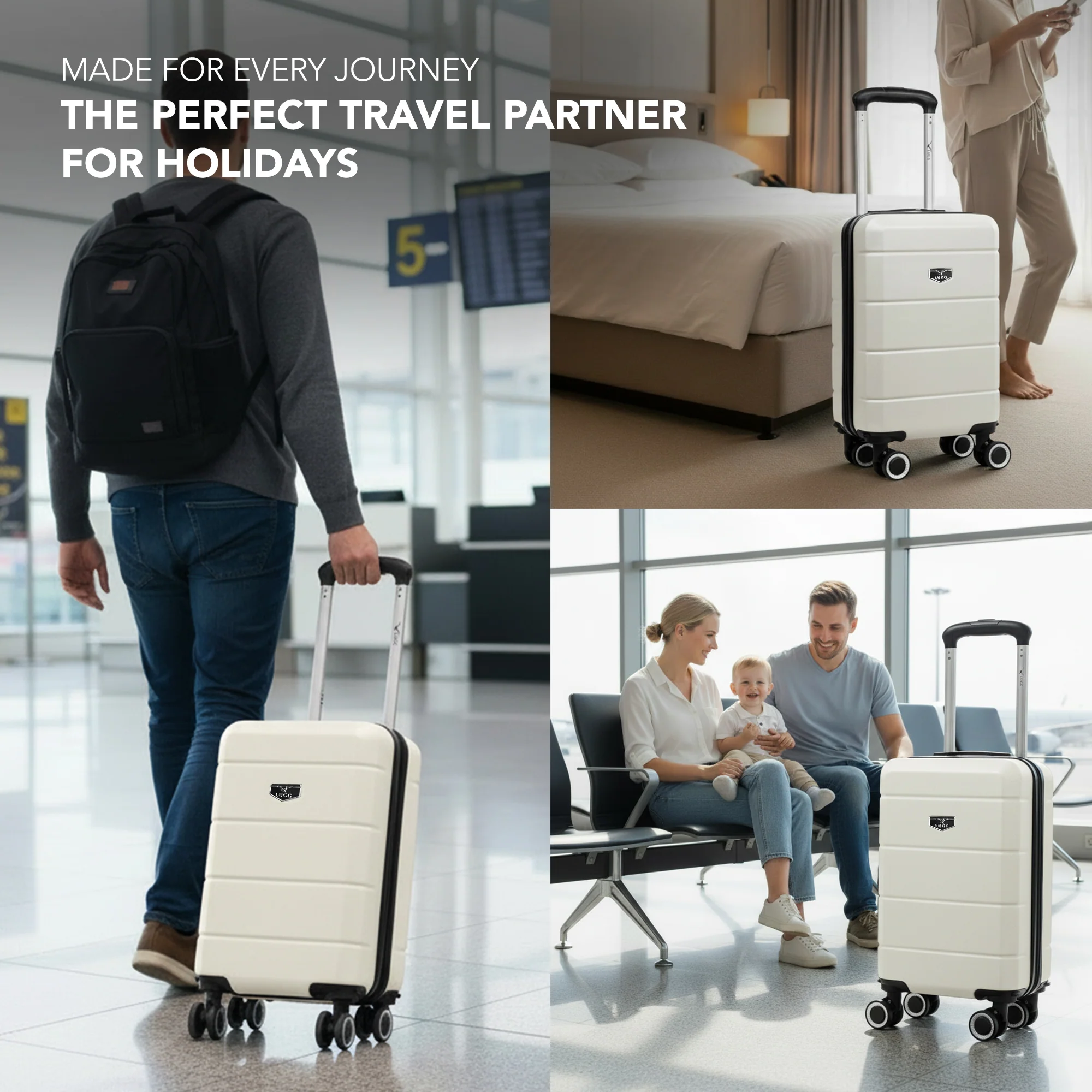 LUGG - Jetset 40cm Suitcase - 40x30x20cm- Ryanair Compatible - Underseat Size - Hard Shell ABS - Spinner & Removable Wheels - Lightweight Travel Luggage- Ivory - Image 9