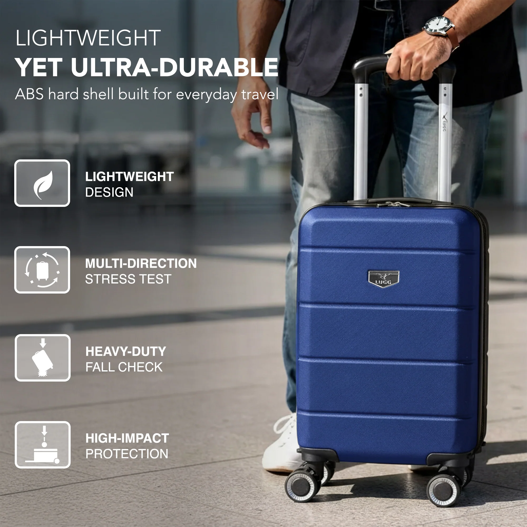 LUGG - Jetset 40cm Suitcase - 40x30x20cm- Ryanair Compatible - Underseat Size - Hard Shell ABS - Spinner & Removable Wheels - Lightweight Travel Luggage- Midnight Blue - Image 3