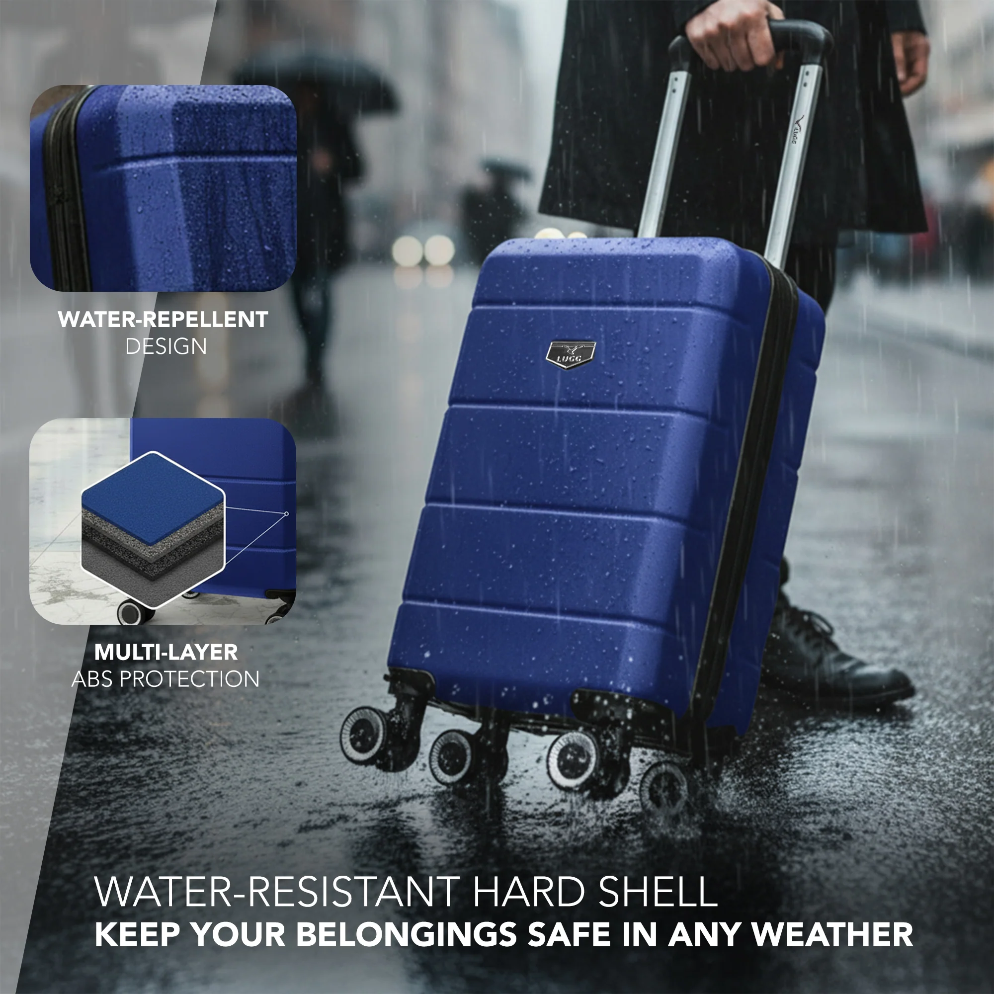 LUGG - Jetset 40cm Suitcase - 40x30x20cm- Ryanair Compatible - Underseat Size - Hard Shell ABS - Spinner & Removable Wheels - Lightweight Travel Luggage- Midnight Blue - Image 4