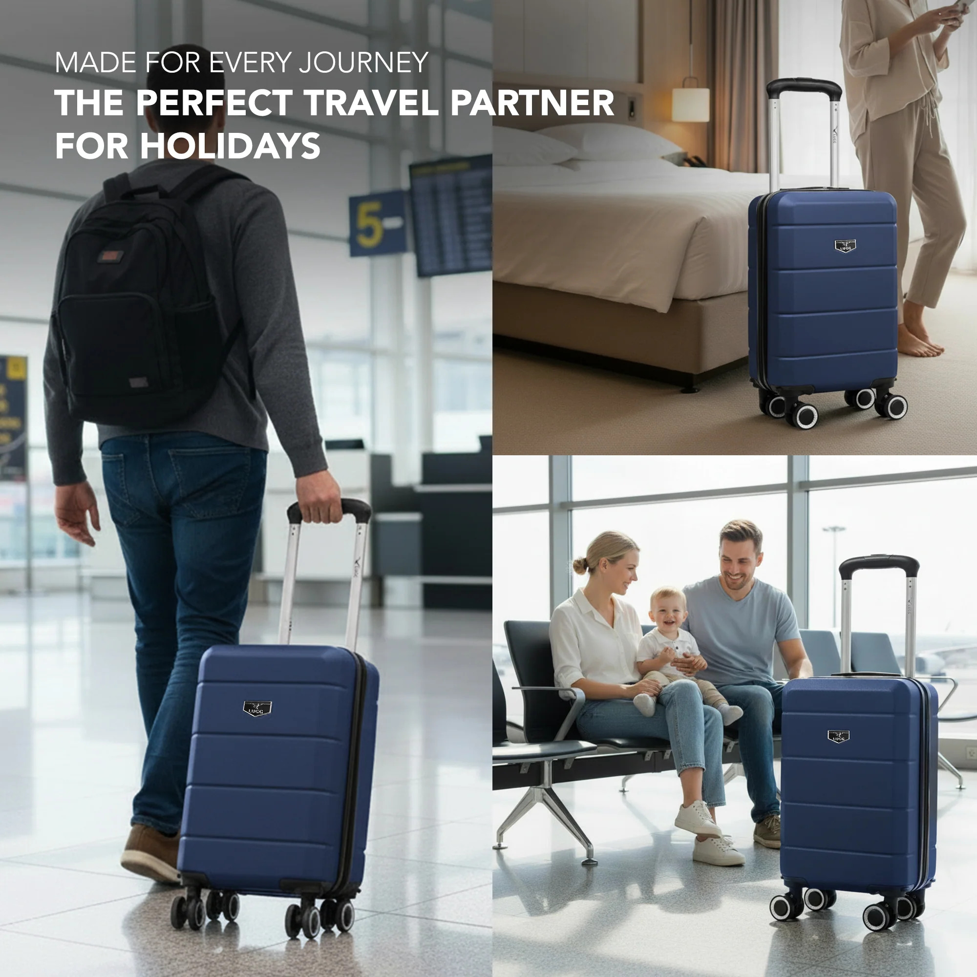 LUGG - Jetset 40cm Suitcase - 40x30x20cm- Ryanair Compatible - Underseat Size - Hard Shell ABS - Spinner & Removable Wheels - Lightweight Travel Luggage- Midnight Blue - Image 9