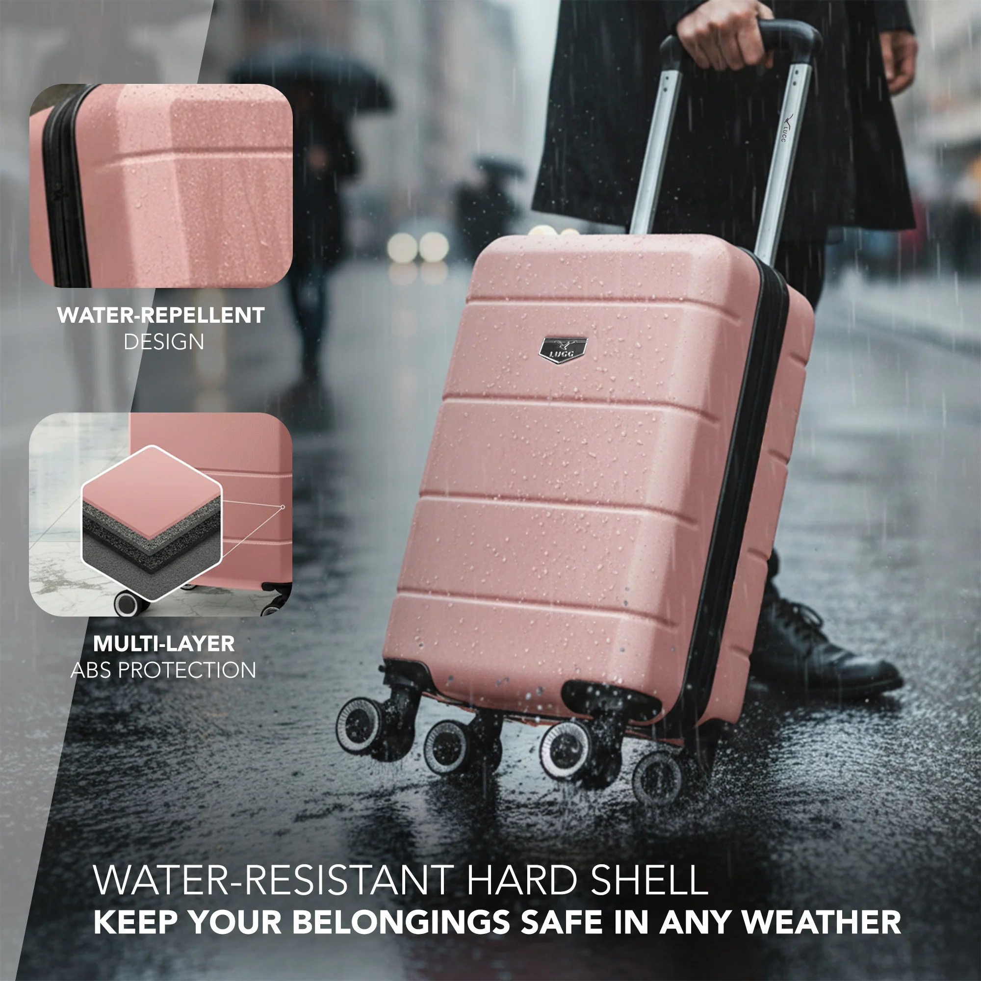 LUGG - Jetset 40cm Suitcase - 40x30x20cm- Ryanair Compatible - Underseat Size - Hard Shell ABS - Spinner & Removable Wheels - Lightweight Travel Luggage- Rose Gold - Image 4