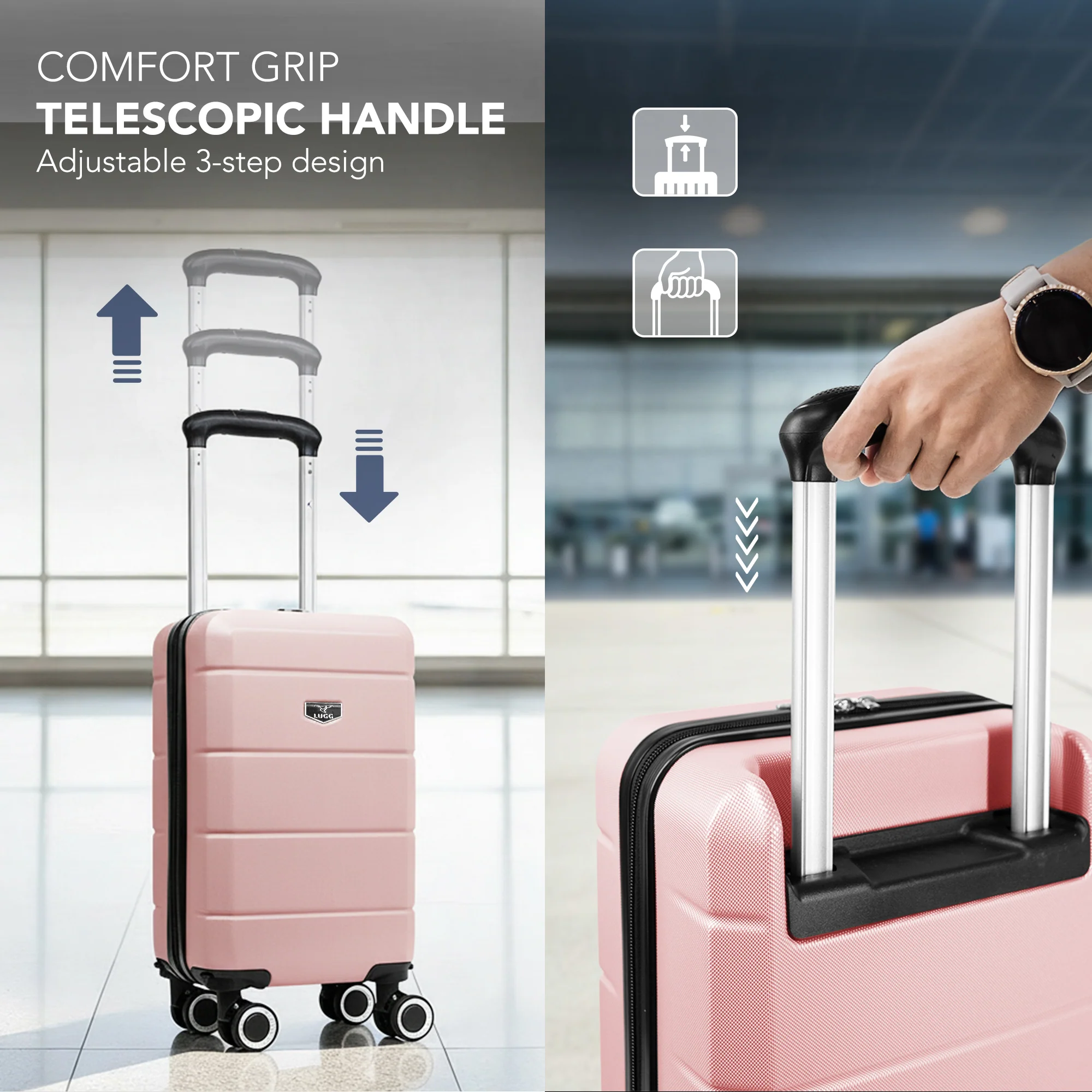 LUGG - Jetset 40cm Suitcase - 40x30x20cm- Ryanair Compatible - Underseat Size - Hard Shell ABS - Spinner & Removable Wheels - Lightweight Travel Luggage- Rose Gold - Image 7