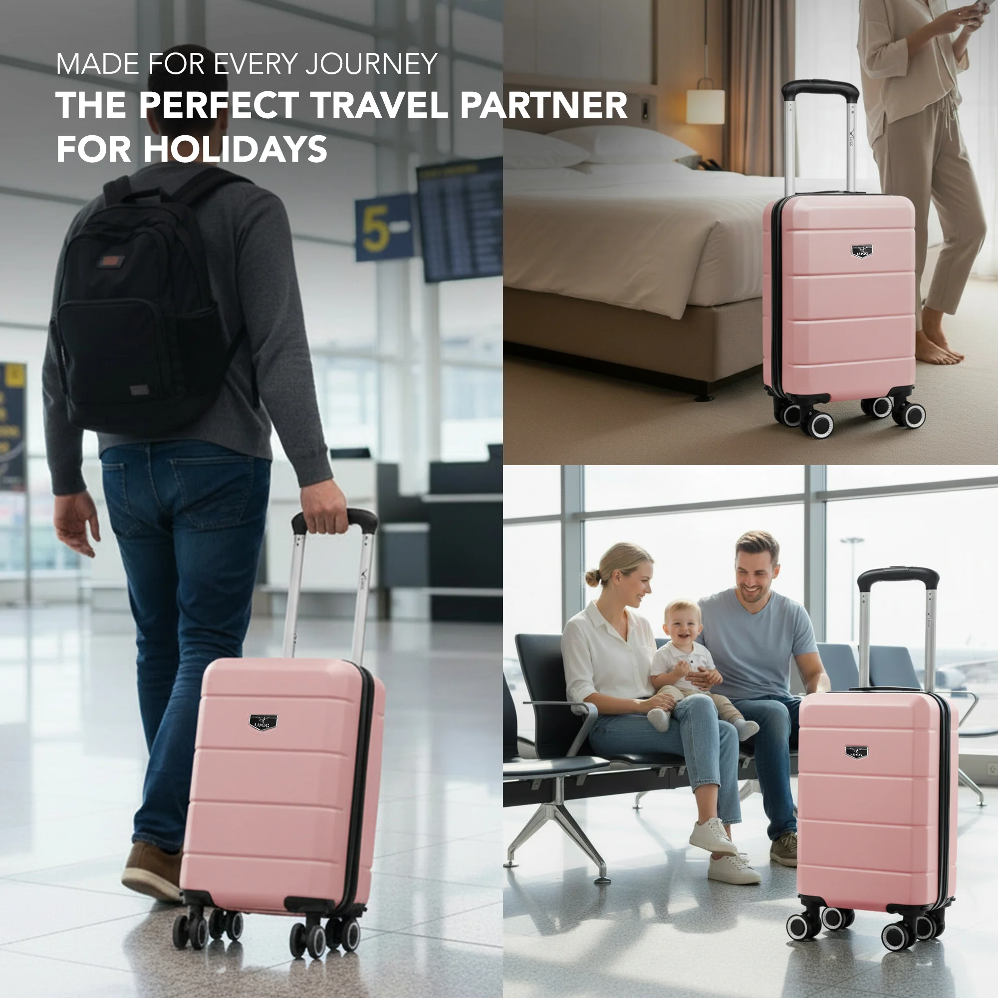 LUGG - Jetset 40cm Suitcase - 40x30x20cm- Ryanair Compatible - Underseat Size - Hard Shell ABS - Spinner & Removable Wheels - Lightweight Travel Luggage- Rose Gold - Image 9