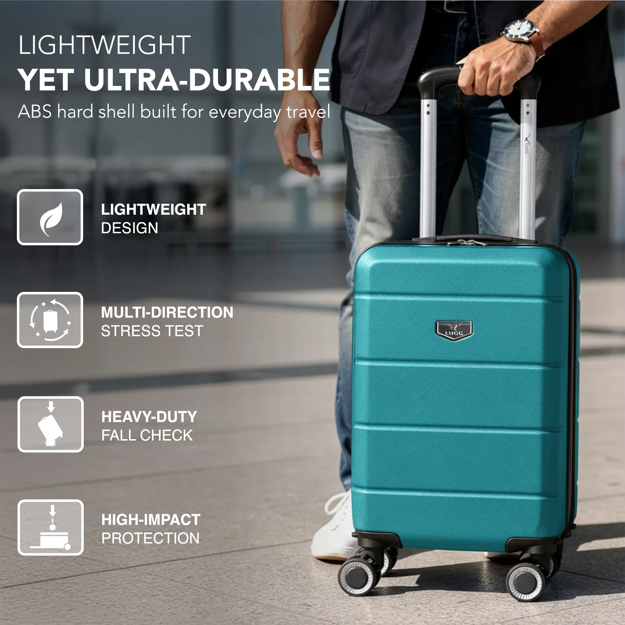 LUGG - Jetset 40cm Suitcase - 40x30x20cm- Ryanair Compatible - Underseat Size - Hard Shell ABS - Spinner & Removable Wheels - Lightweight Travel Luggage- Teal - Image 3