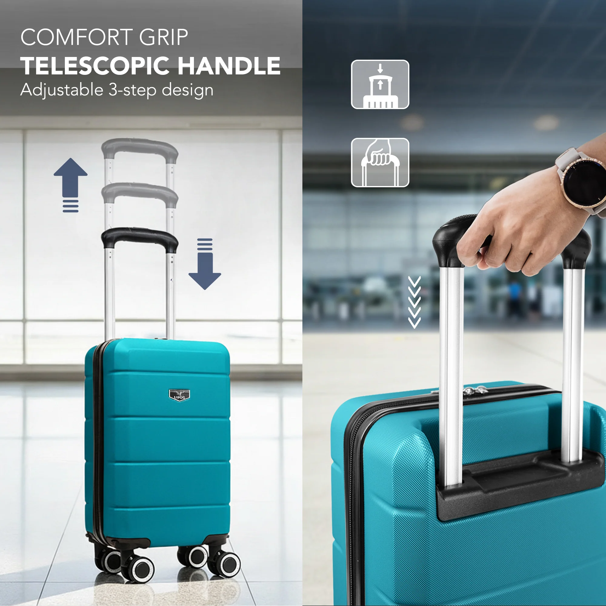 LUGG - Jetset 40cm Suitcase - 40x30x20cm- Ryanair Compatible - Underseat Size - Hard Shell ABS - Spinner & Removable Wheels - Lightweight Travel Luggage- Teal - Image 7