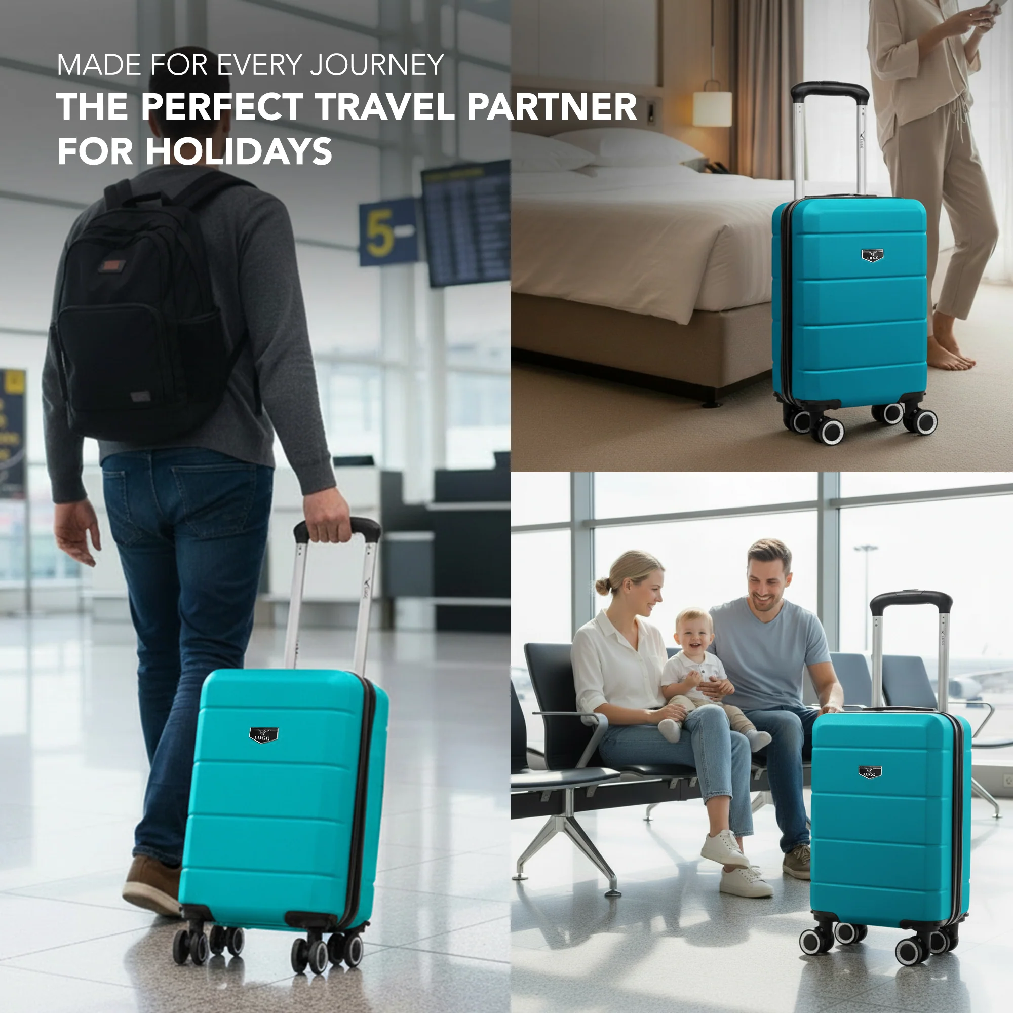 LUGG - Jetset 40cm Suitcase - 40x30x20cm- Ryanair Compatible - Underseat Size - Hard Shell ABS - Spinner & Removable Wheels - Lightweight Travel Luggage- Teal - Image 9