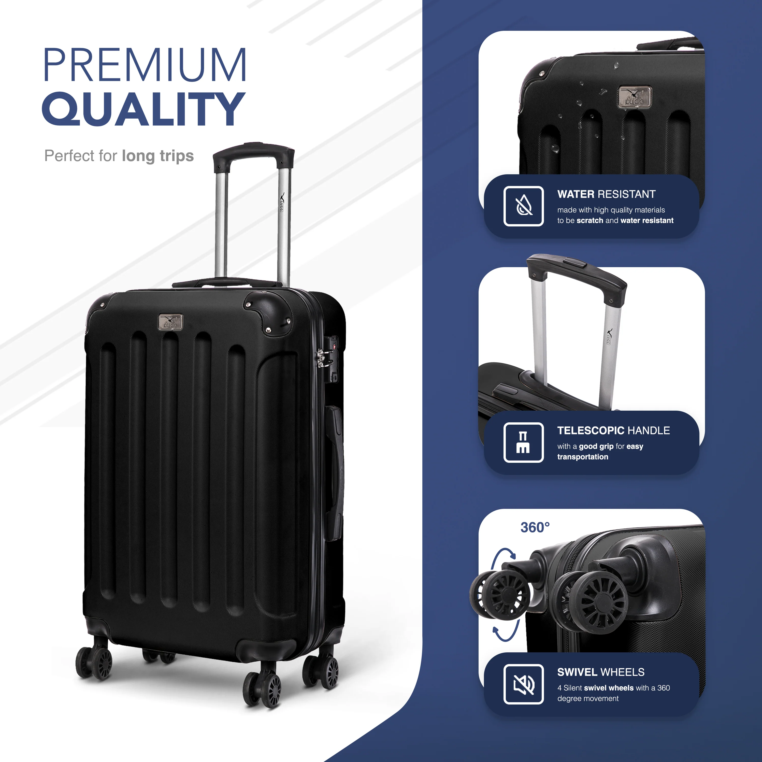 LUGG Skywander 24” Lightweight Underseat Cabin Bag - 67cm x 44cm x 26cm – EasyJet Approved Carry-On Suitcase, Durable ABS Hard Shell- Black - Image 3