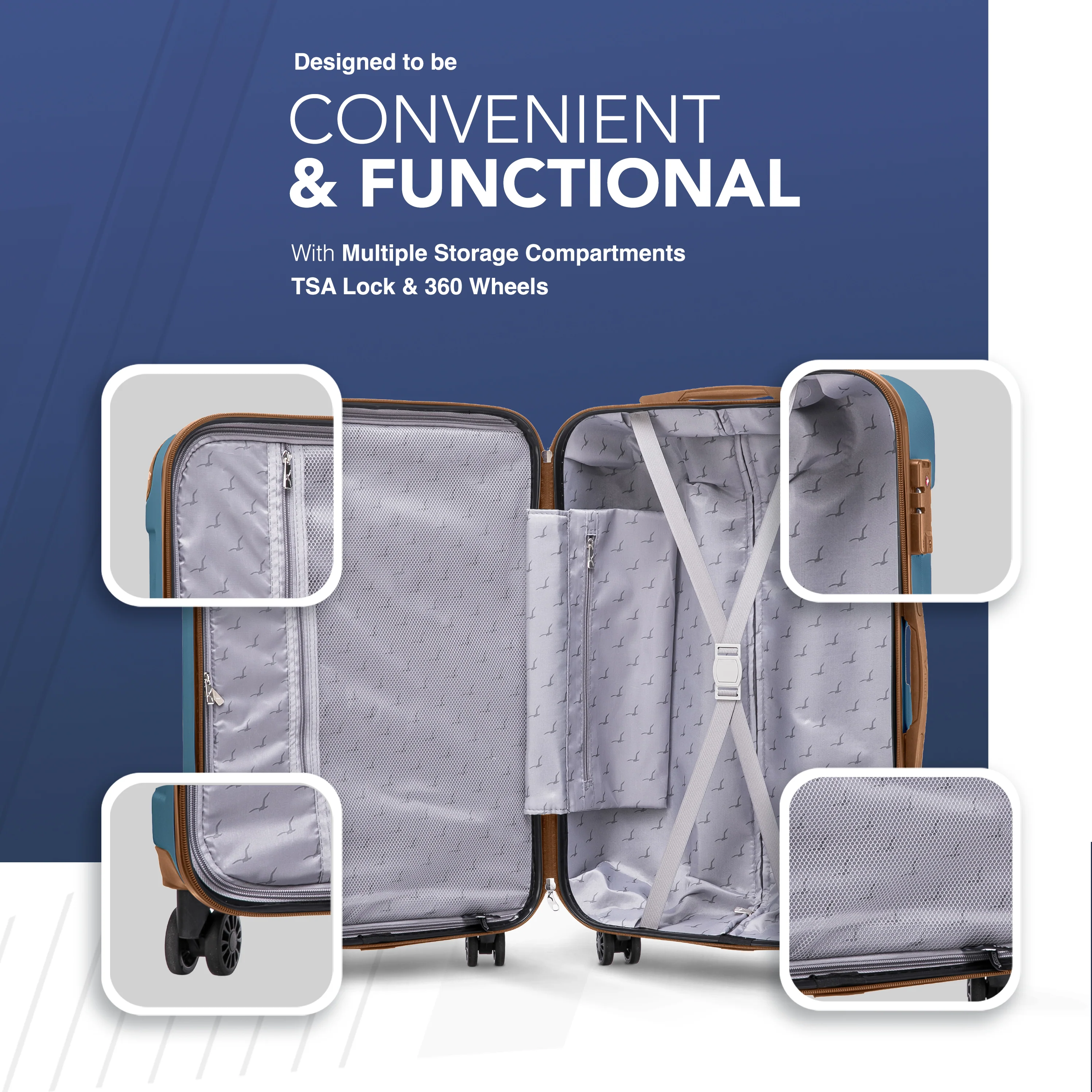 LUGG Skywander 24” Lightweight Underseat Cabin Bag - 67cm x 44cm x 26cm – EasyJet Approved Carry-On Suitcase, Durable ABS Hard Shell- Blue & Brown - Image 5