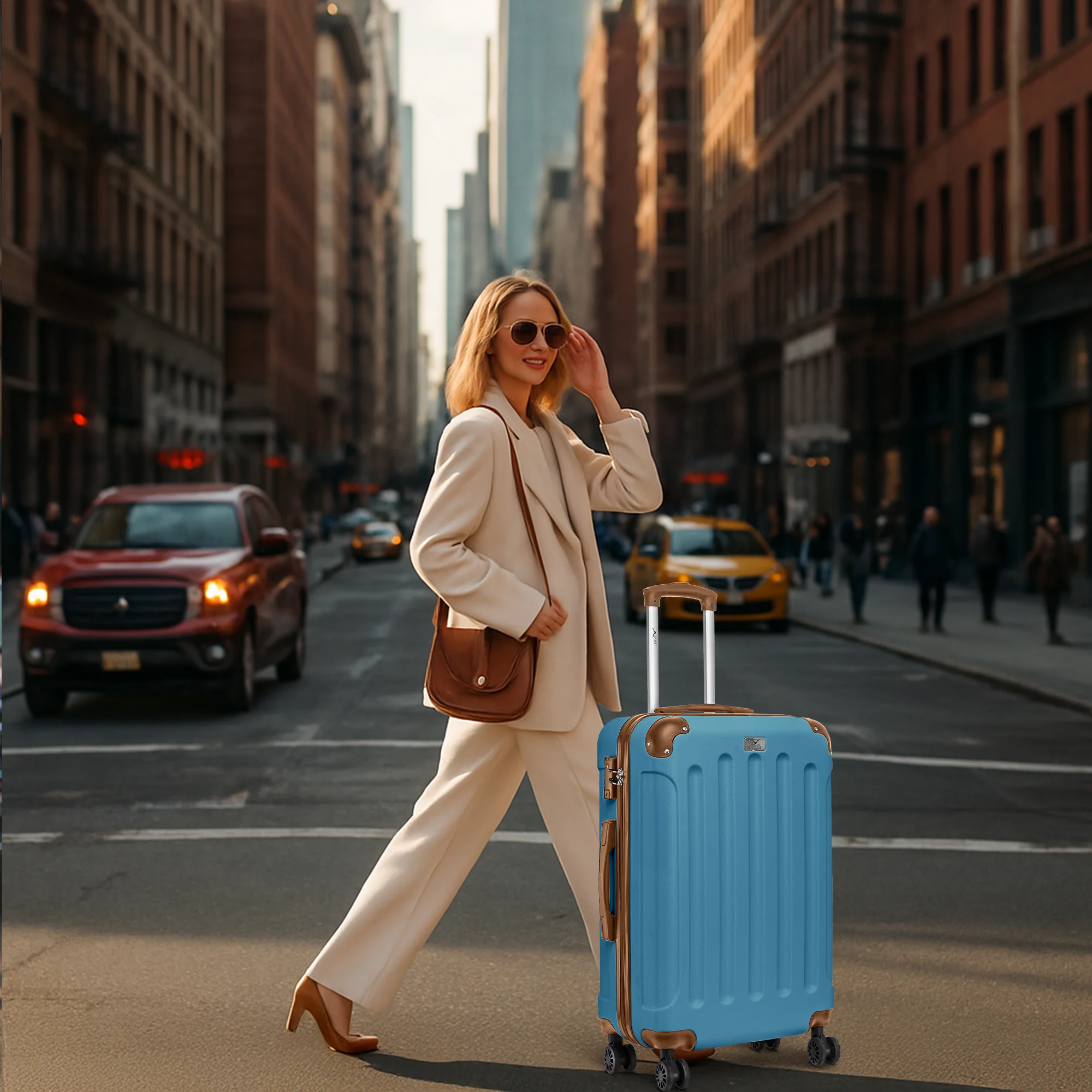 LUGG Skywander 24” Lightweight Underseat Cabin Bag - 67cm x 44cm x 26cm – EasyJet Approved Carry-On Suitcase, Durable ABS Hard Shell- Blue & Brown - Image 6