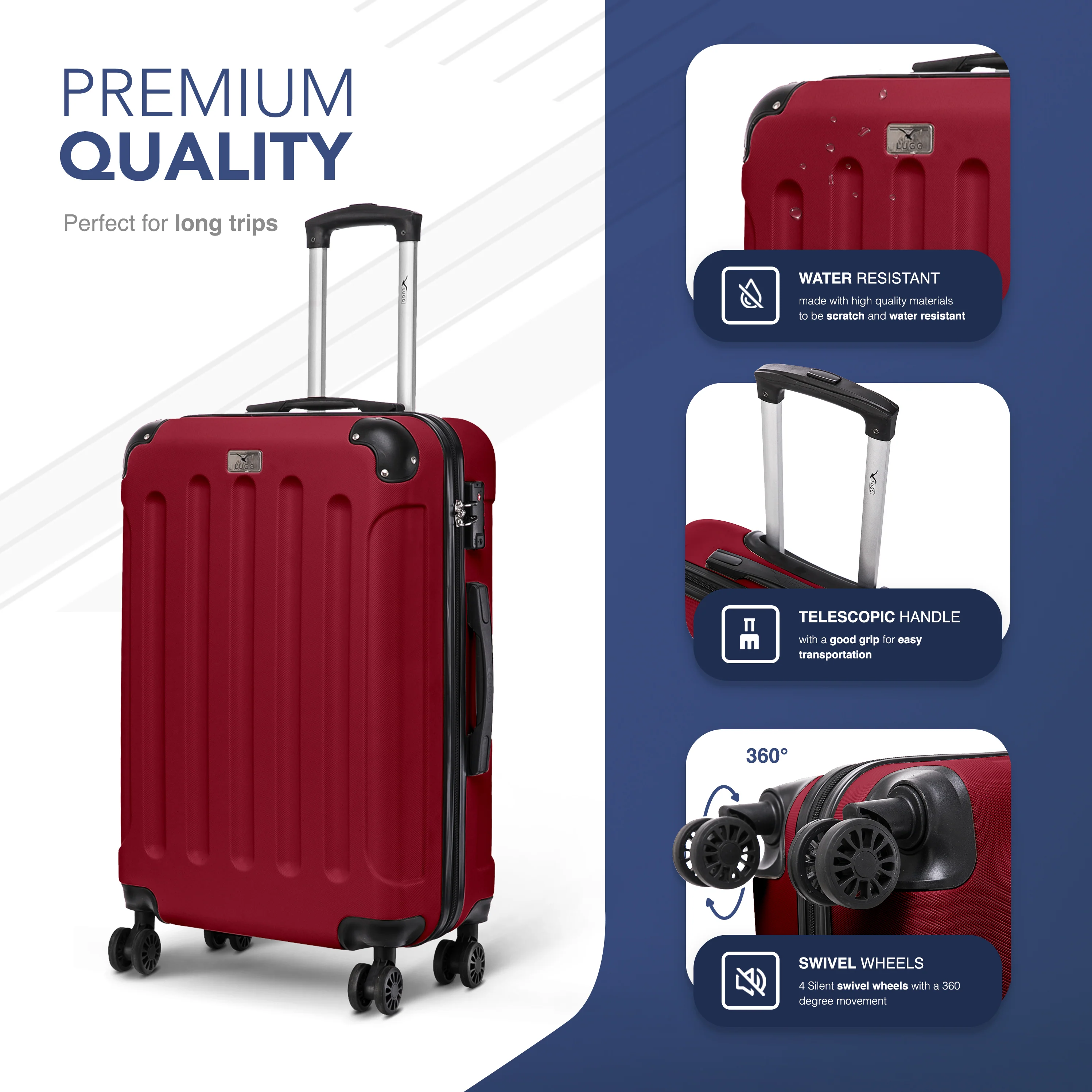 LUGG Skywander 24” Lightweight Underseat Cabin Bag - 67cm x 44cm x 26cm – EasyJet Approved Carry-On Suitcase, Durable ABS Hard Shell- Burgundy - Image 3