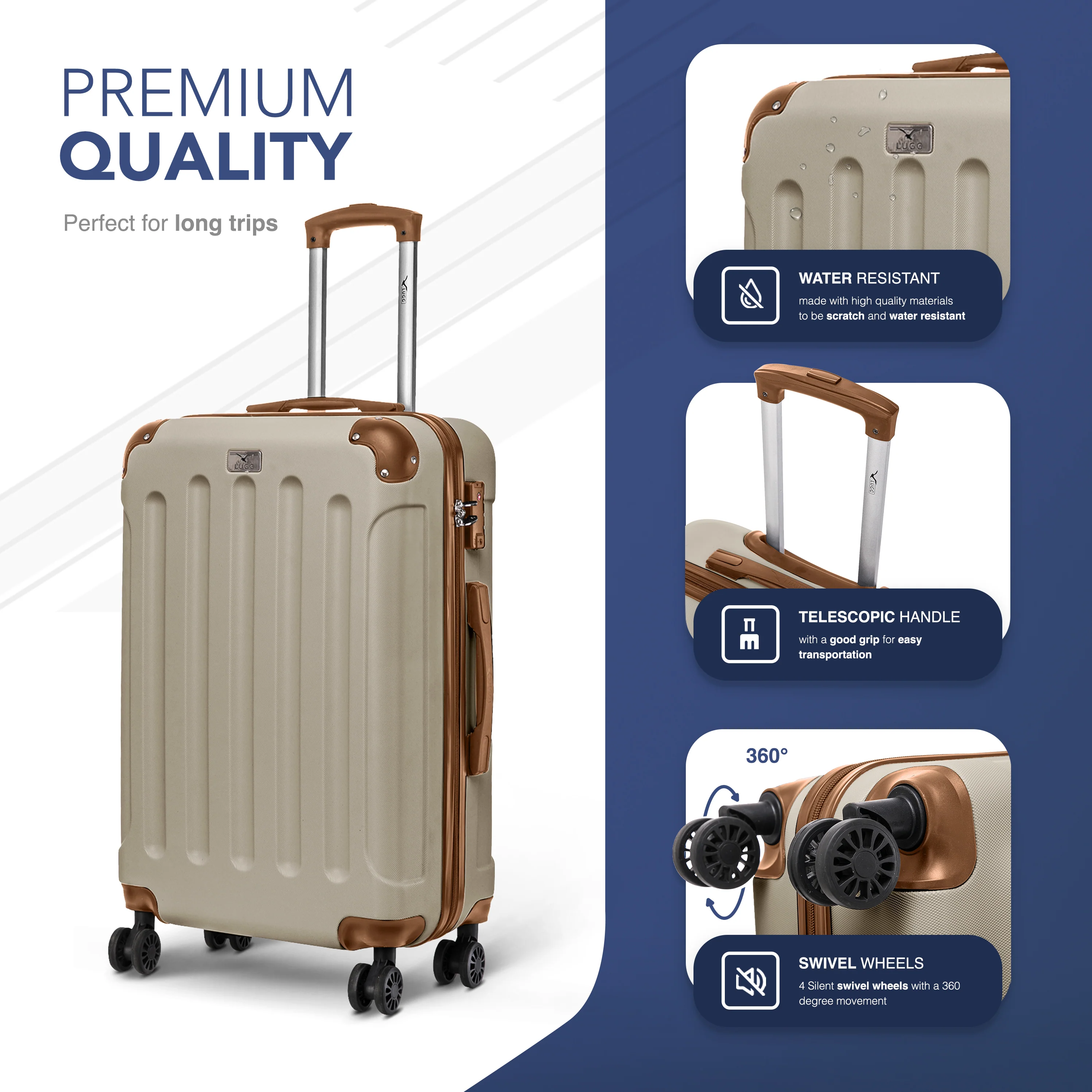 LUGG Skywander 24” Lightweight Underseat Cabin Bag - 67cm x 44cm x 26cm – EasyJet Approved Carry-On Suitcase, Durable ABS Hard Shell- Cream & Brown - Image 3
