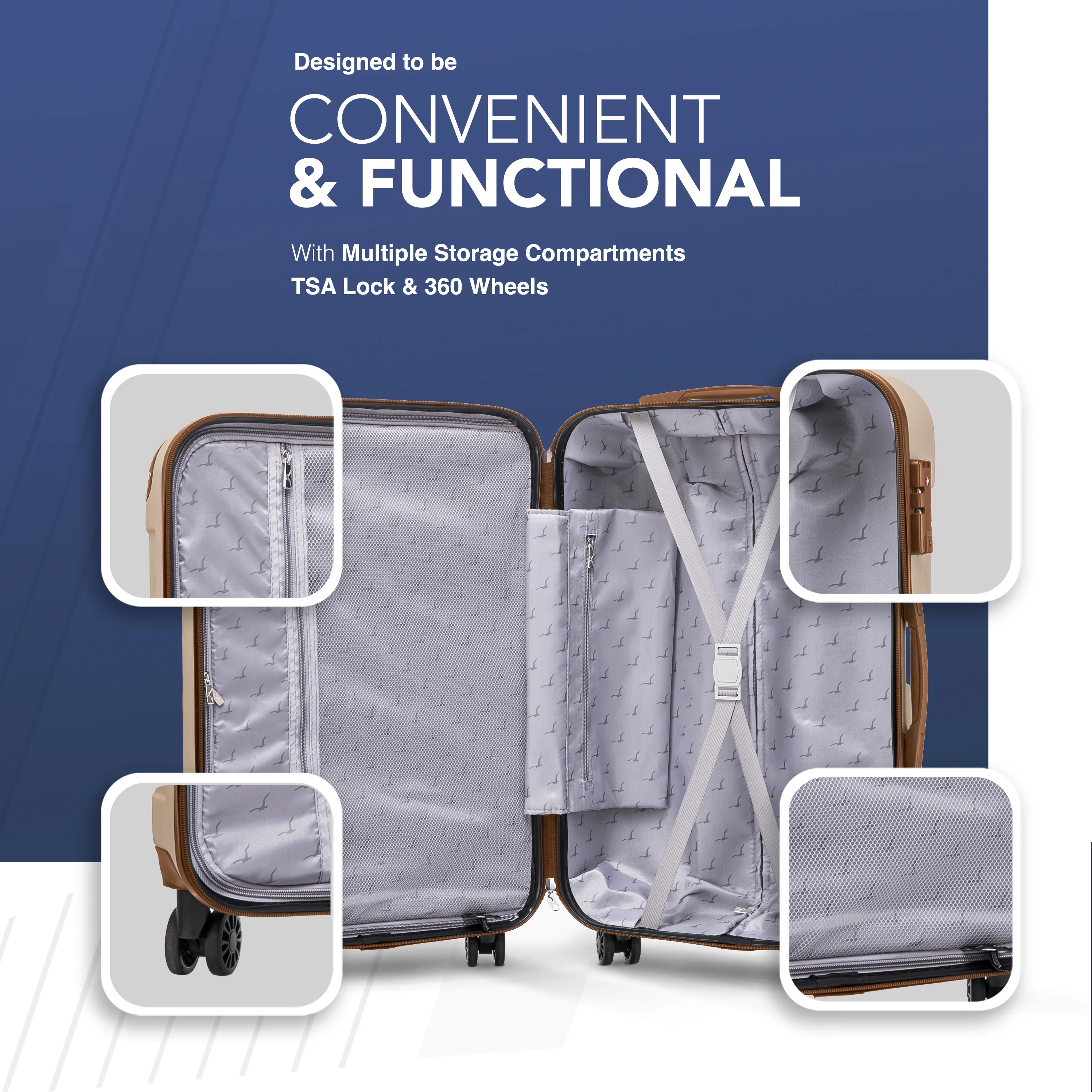 LUGG Skywander 24” Lightweight Underseat Cabin Bag - 67cm x 44cm x 26cm – EasyJet Approved Carry-On Suitcase, Durable ABS Hard Shell- Cream & Brown - Image 5