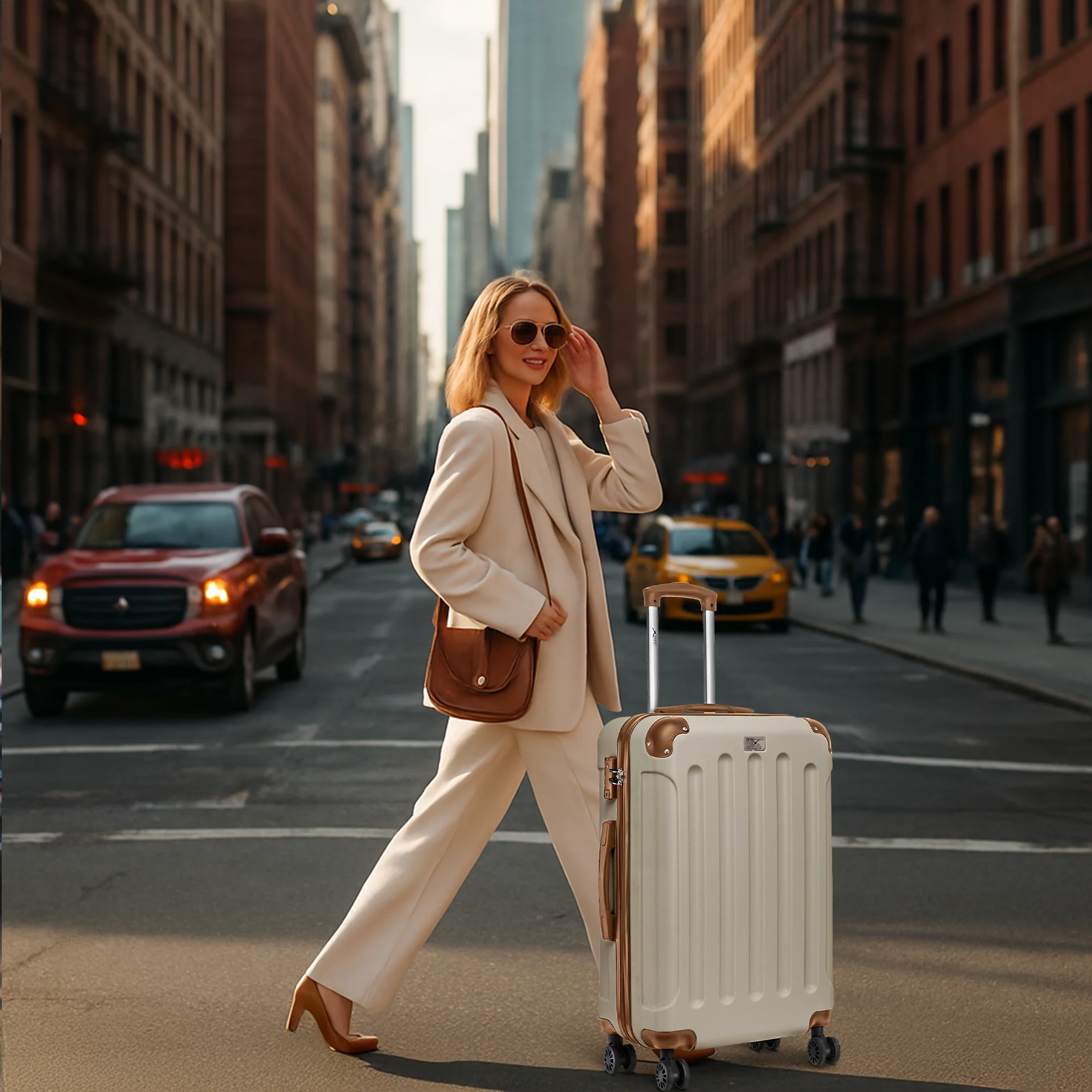 LUGG Skywander 24” Lightweight Underseat Cabin Bag - 67cm x 44cm x 26cm – EasyJet Approved Carry-On Suitcase, Durable ABS Hard Shell- Cream & Brown - Image 6