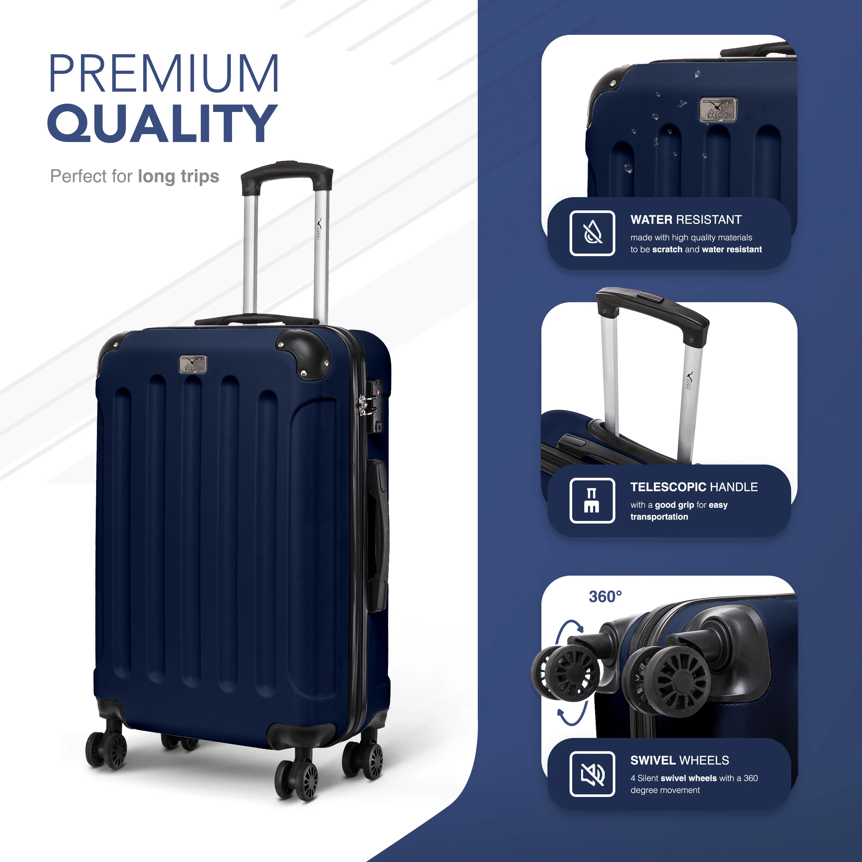 LUGG Skywander 24” Lightweight Underseat Cabin Bag - 67cm x 44cm x 26cm – EasyJet Approved Carry-On Suitcase, Durable ABS Hard Shell- Midnight Blue - Image 3