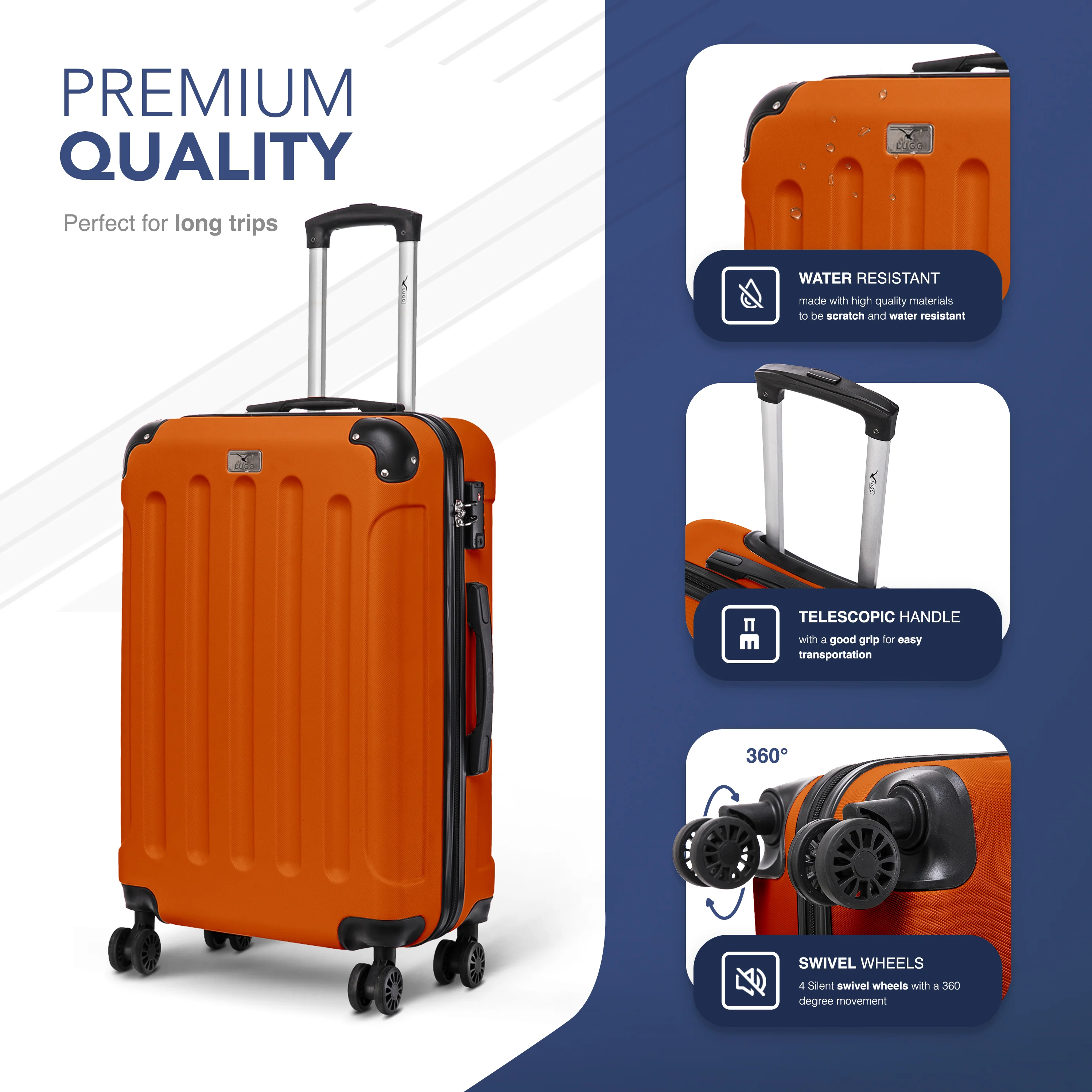 LUGG Skywander 24” Lightweight Underseat Cabin Bag - 67cm x 44cm x 26cm – EasyJet Approved Carry-On Suitcase, Durable ABS Hard Shell- Orange - Image 3