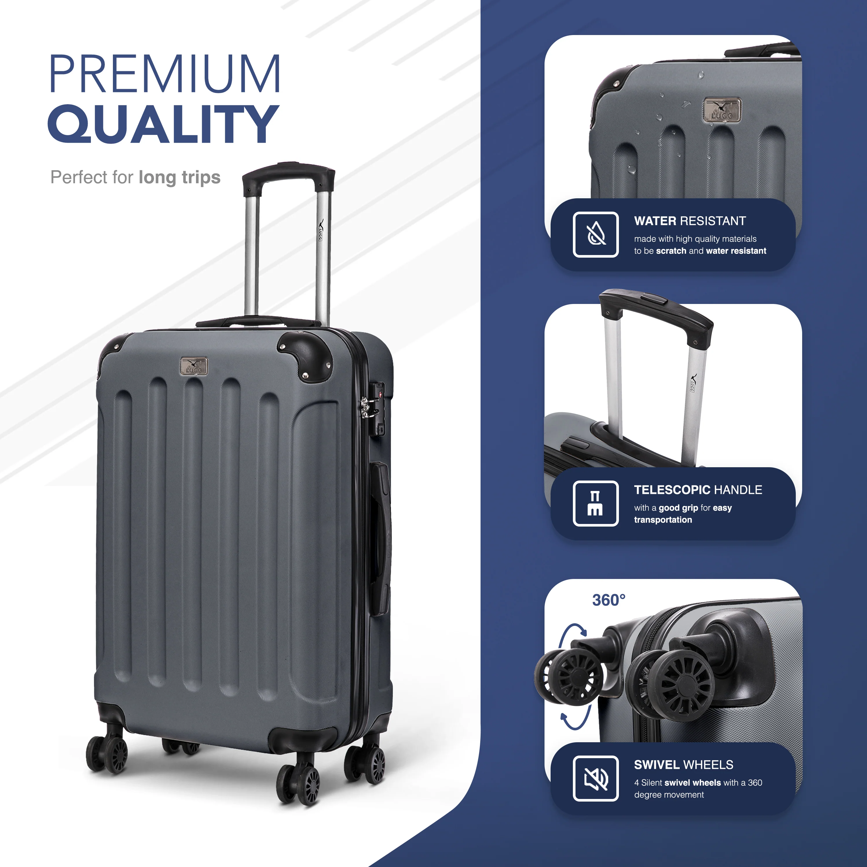 LUGG Skywander 24” Lightweight Underseat Cabin Bag - 67cm x 44cm x 26cm – EasyJet Approved Carry-On Suitcase, Durable ABS Hard Shell- Silver - Image 3