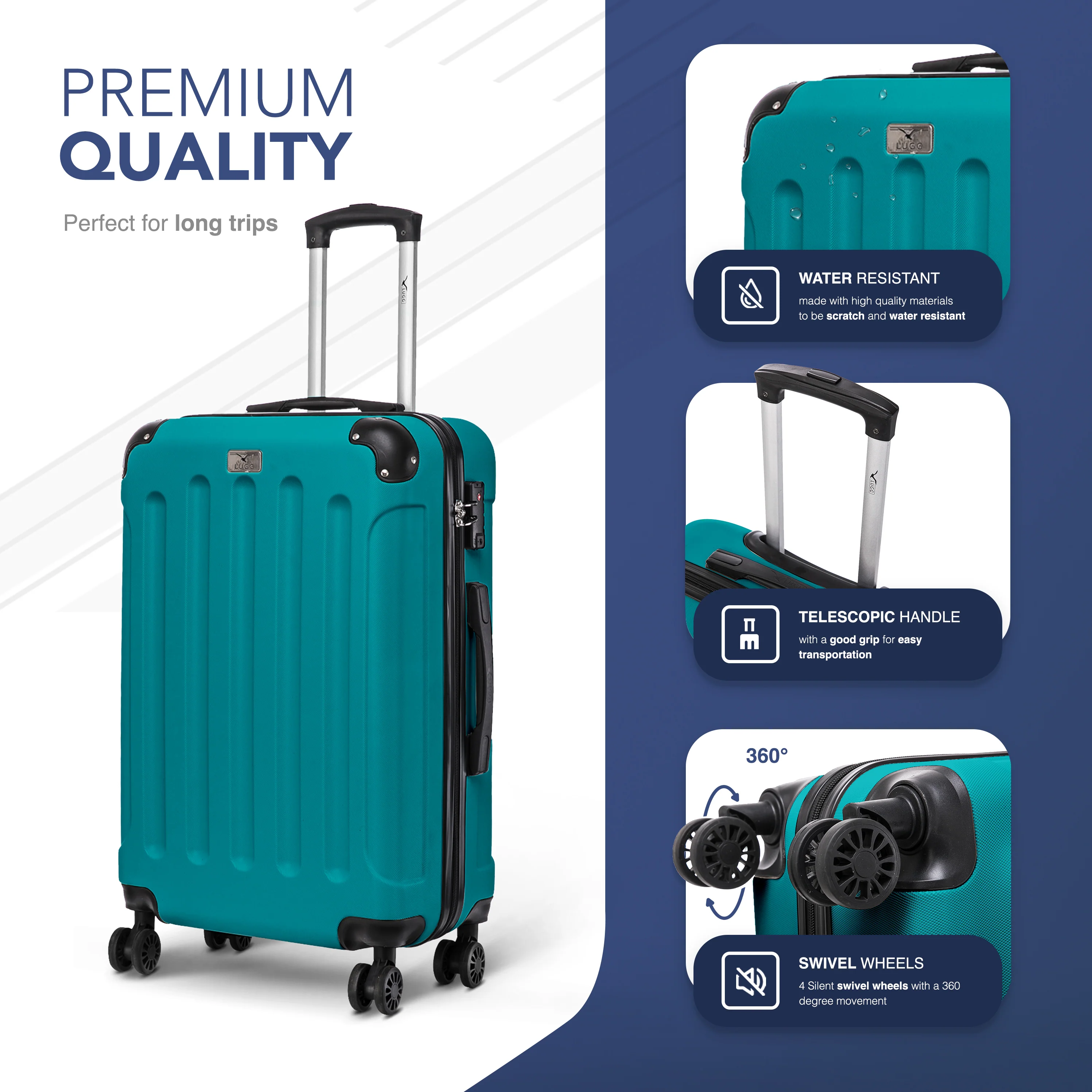 LUGG Skywander 24” Lightweight Underseat Cabin Bag - 67cm x 44cm x 26cm – EasyJet Approved Carry-On Suitcase, Durable ABS Hard Shell- Teal - Image 3