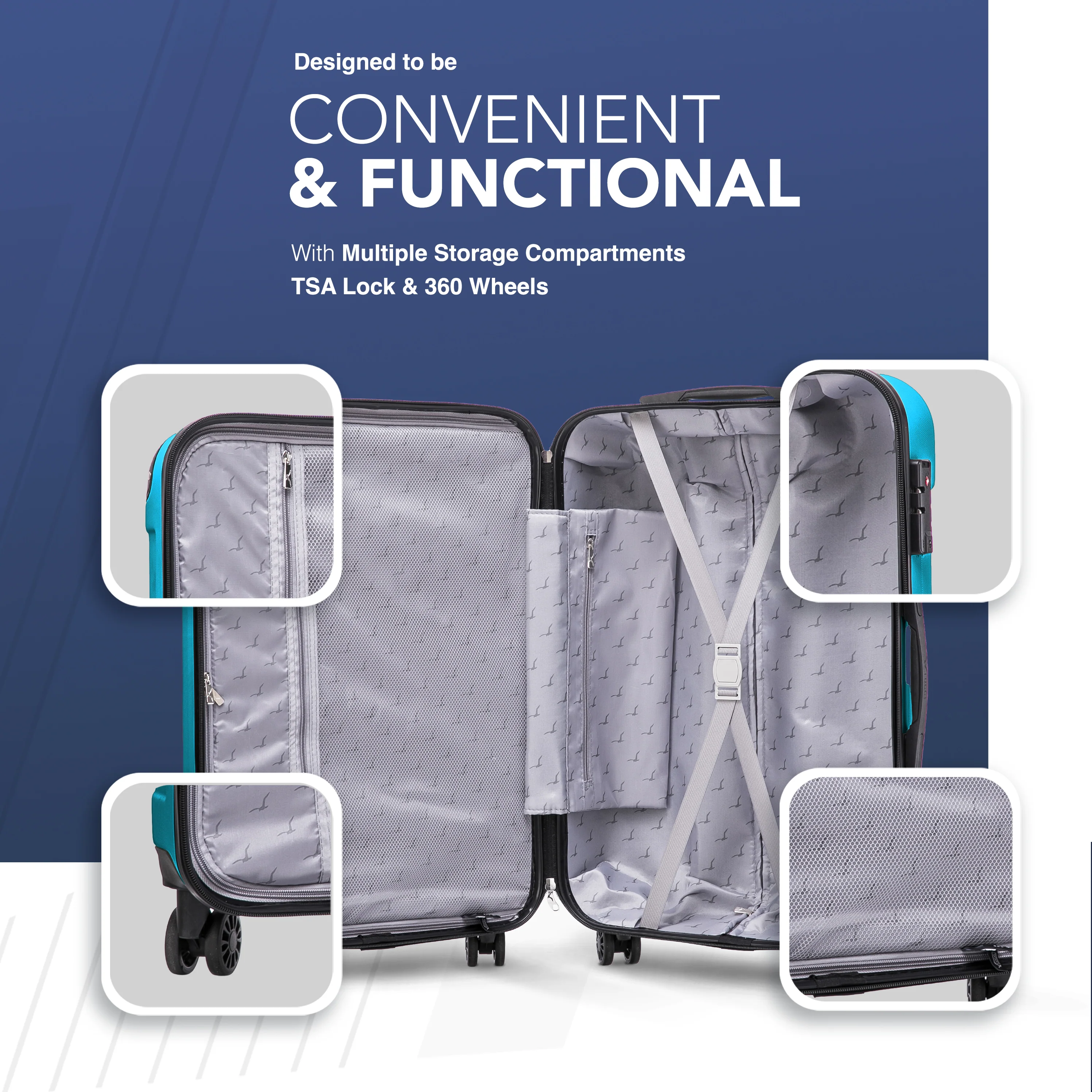 LUGG Skywander 24” Lightweight Underseat Cabin Bag - 67cm x 44cm x 26cm – EasyJet Approved Carry-On Suitcase, Durable ABS Hard Shell- Teal - Image 5