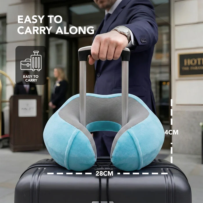 Memory Foam Travel Neck Pillow for Flights – Aqua - Image 4