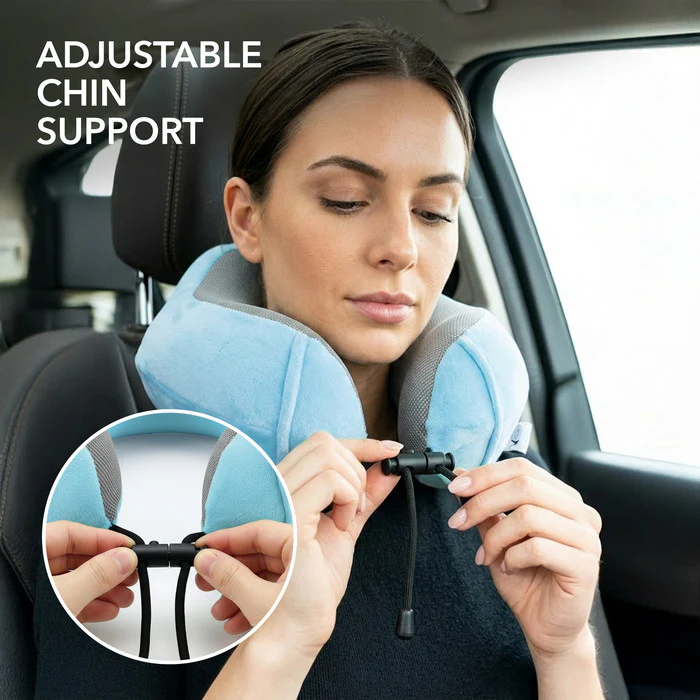 Memory Foam Travel Neck Pillow for Flights – Aqua - Image 6