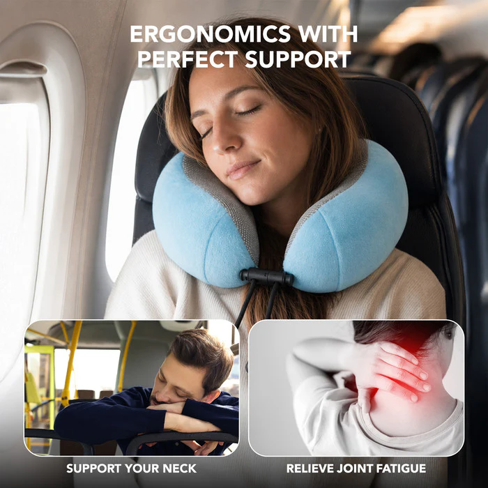Memory Foam Travel Neck Pillow for Flights – Aqua - Image 7
