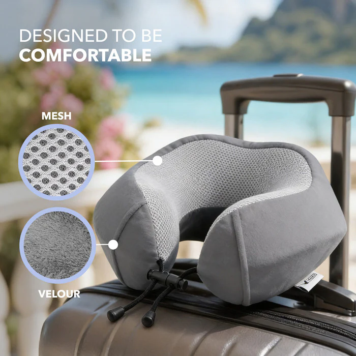 Memory Foam Travel Neck Pillow for Flights – Grey - Image 3