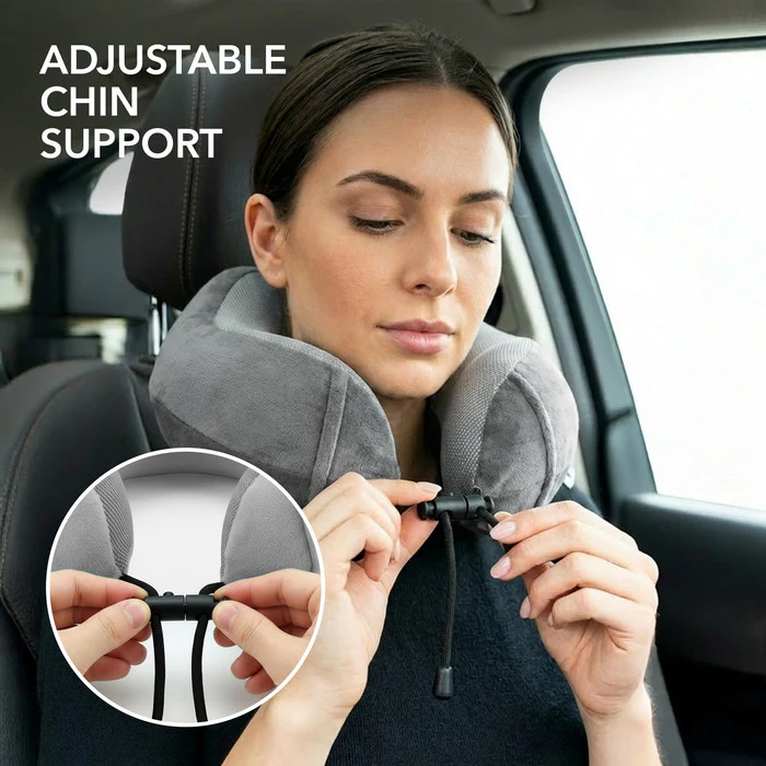 Memory Foam Travel Neck Pillow for Flights – Grey - Image 6
