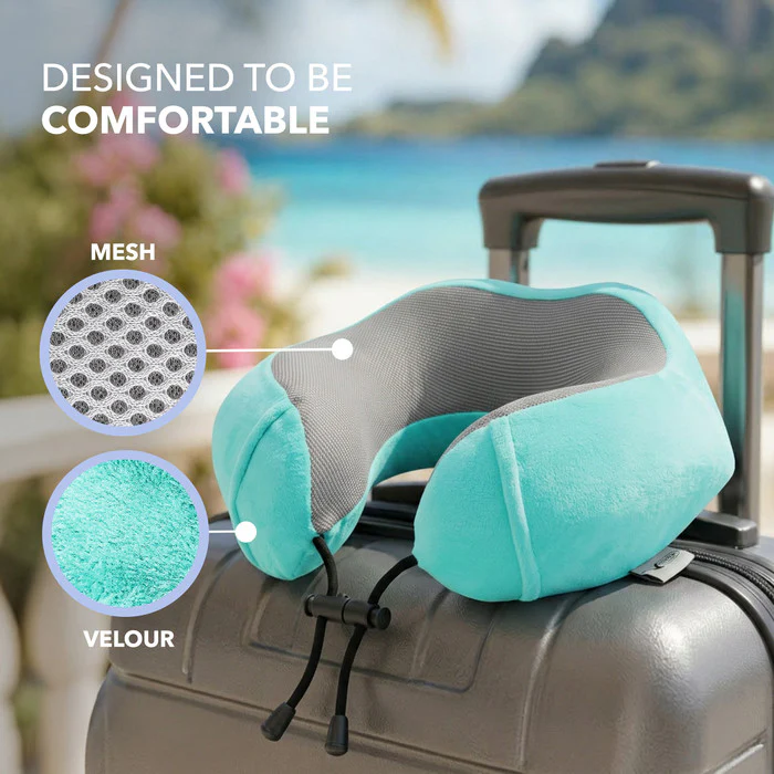 Memory Foam Travel Neck Pillow for Flights – Turquoise - Image 3