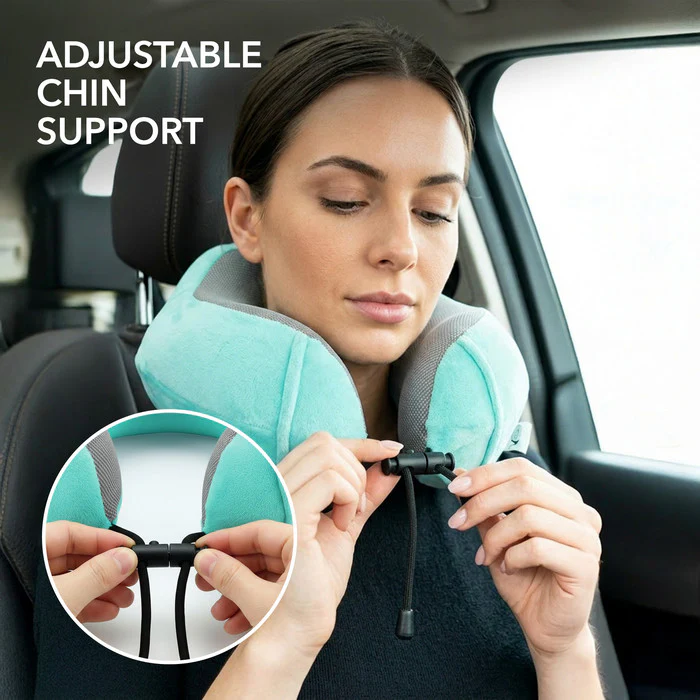 Memory Foam Travel Neck Pillow for Flights – Turquoise - Image 6