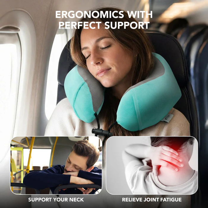 Memory Foam Travel Neck Pillow for Flights – Turquoise - Image 7